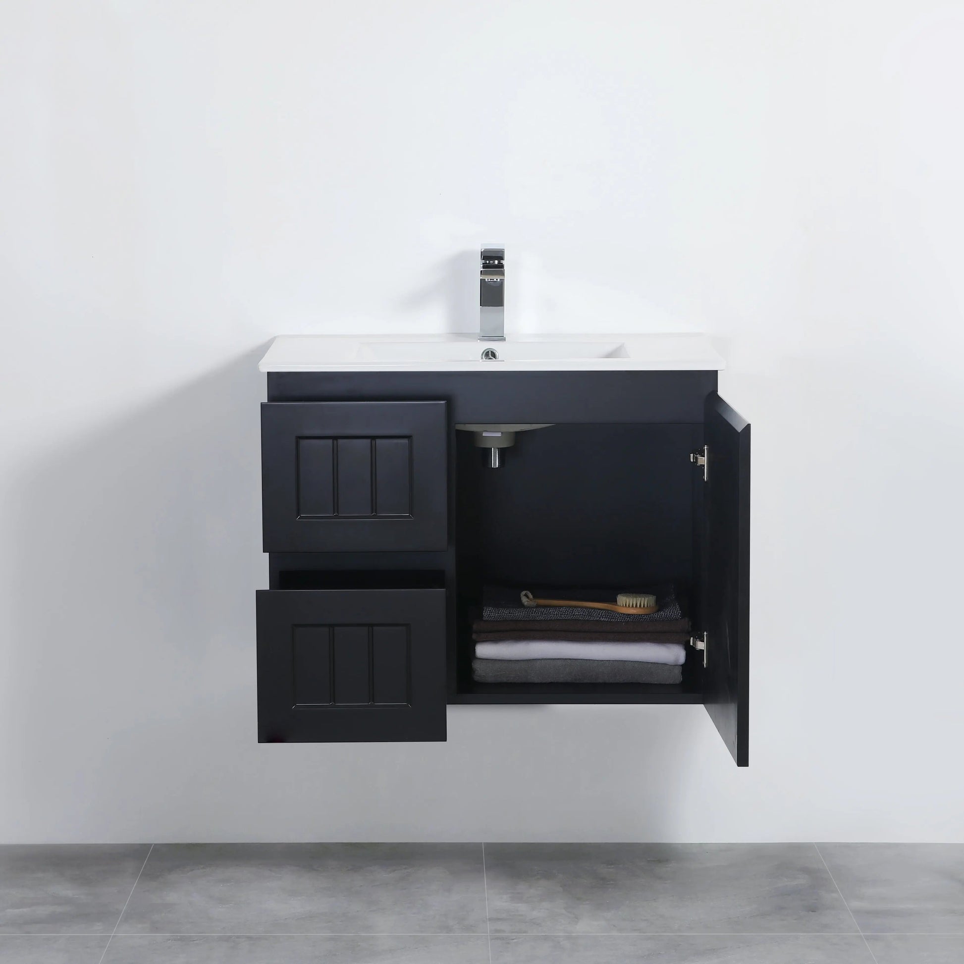 ACACIA SHAKER Matte Black PVC Wall Hung Vanity 750 Poseidon