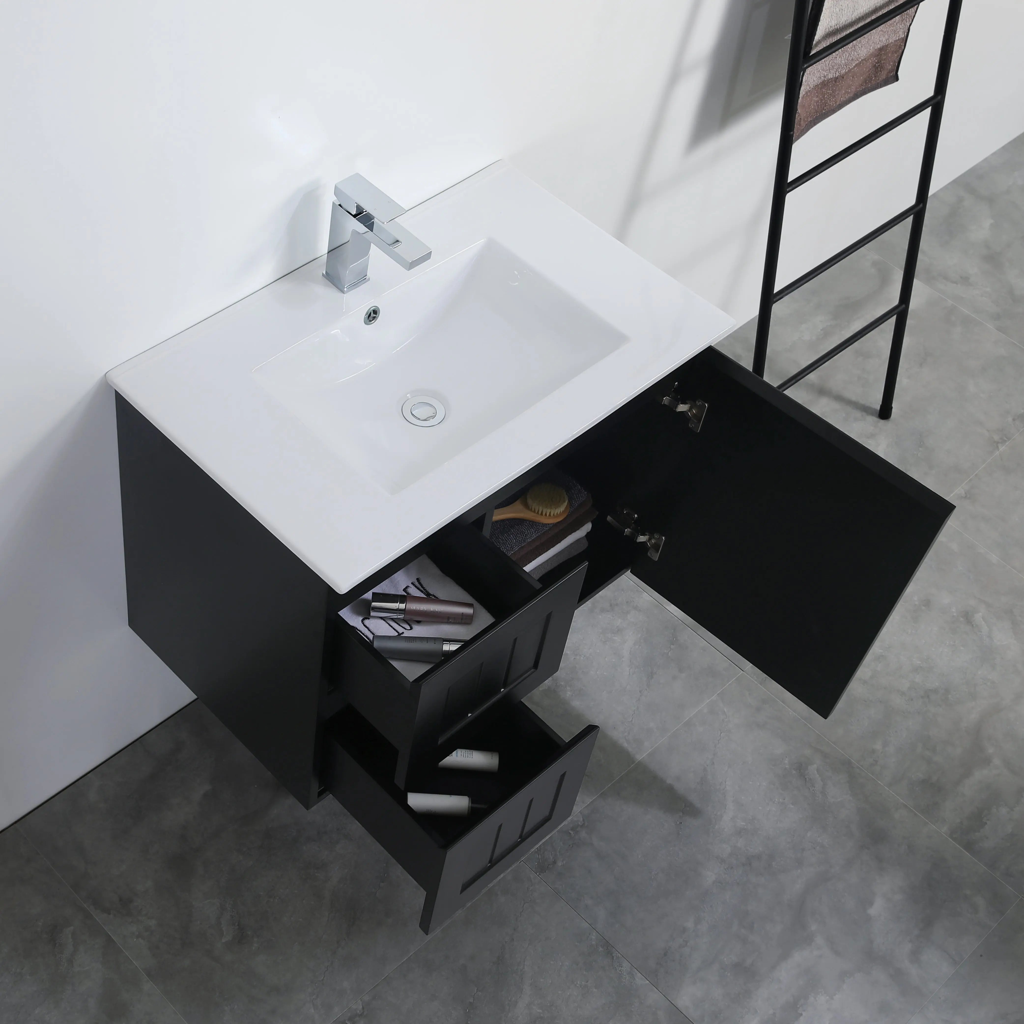 ACACIA SHAKER Matte Black PVC Wall Hung Vanity 750 Poseidon