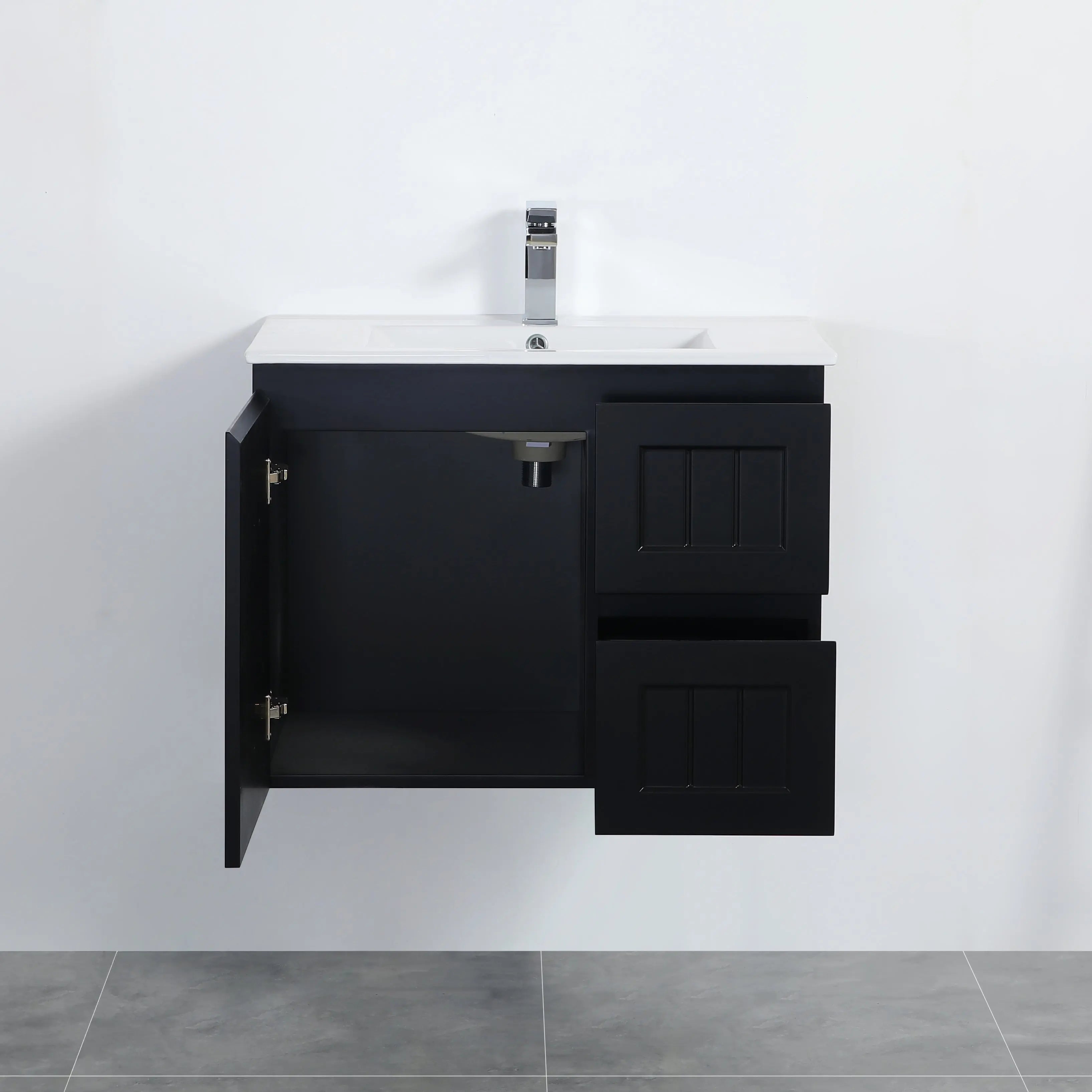 ACACIA SHAKER Matte Black PVC Wall Hung Vanity 750 Poseidon