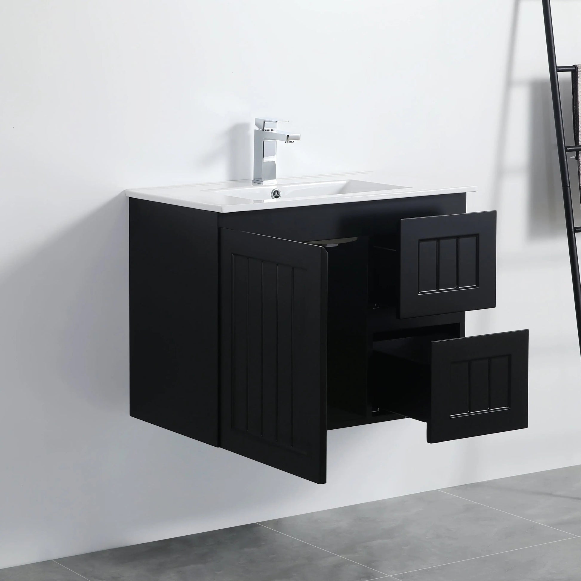 ACACIA SHAKER Matte Black PVC Wall Hung Vanity 750 Poseidon