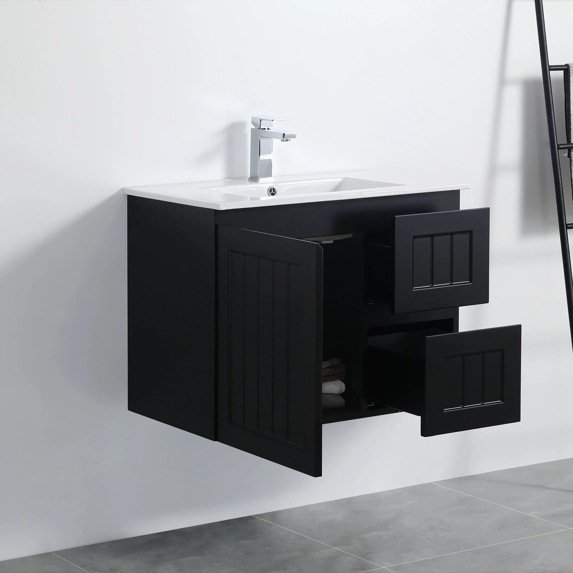 ACACIA SHAKER Matte Black PVC Wall Hung Vanity 750 Poseidon