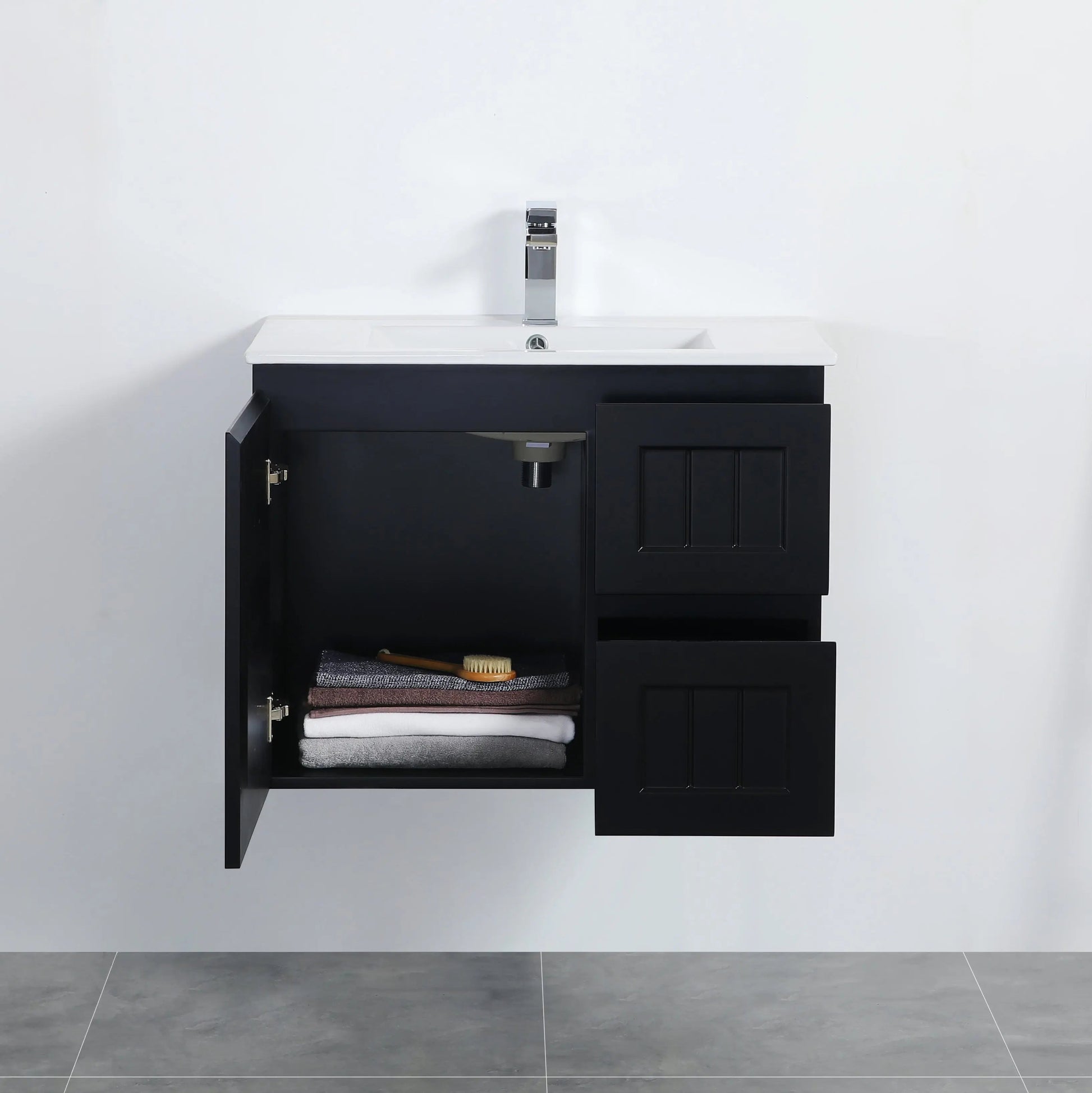 ACACIA SHAKER Matte Black PVC Wall Hung Vanity 750 Poseidon