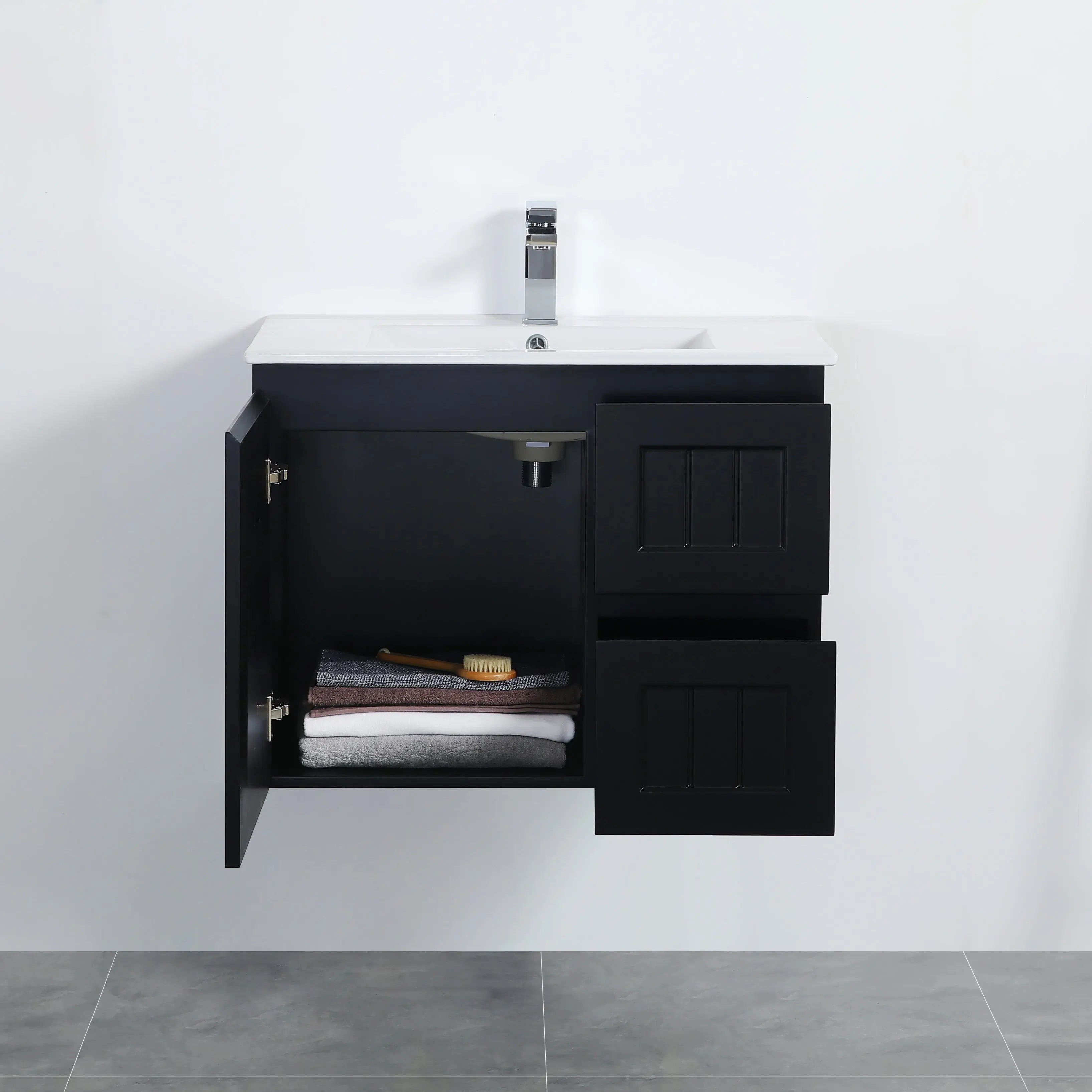 ACACIA SHAKER Matte Black PVC Wall Hung Vanity 750 Poseidon