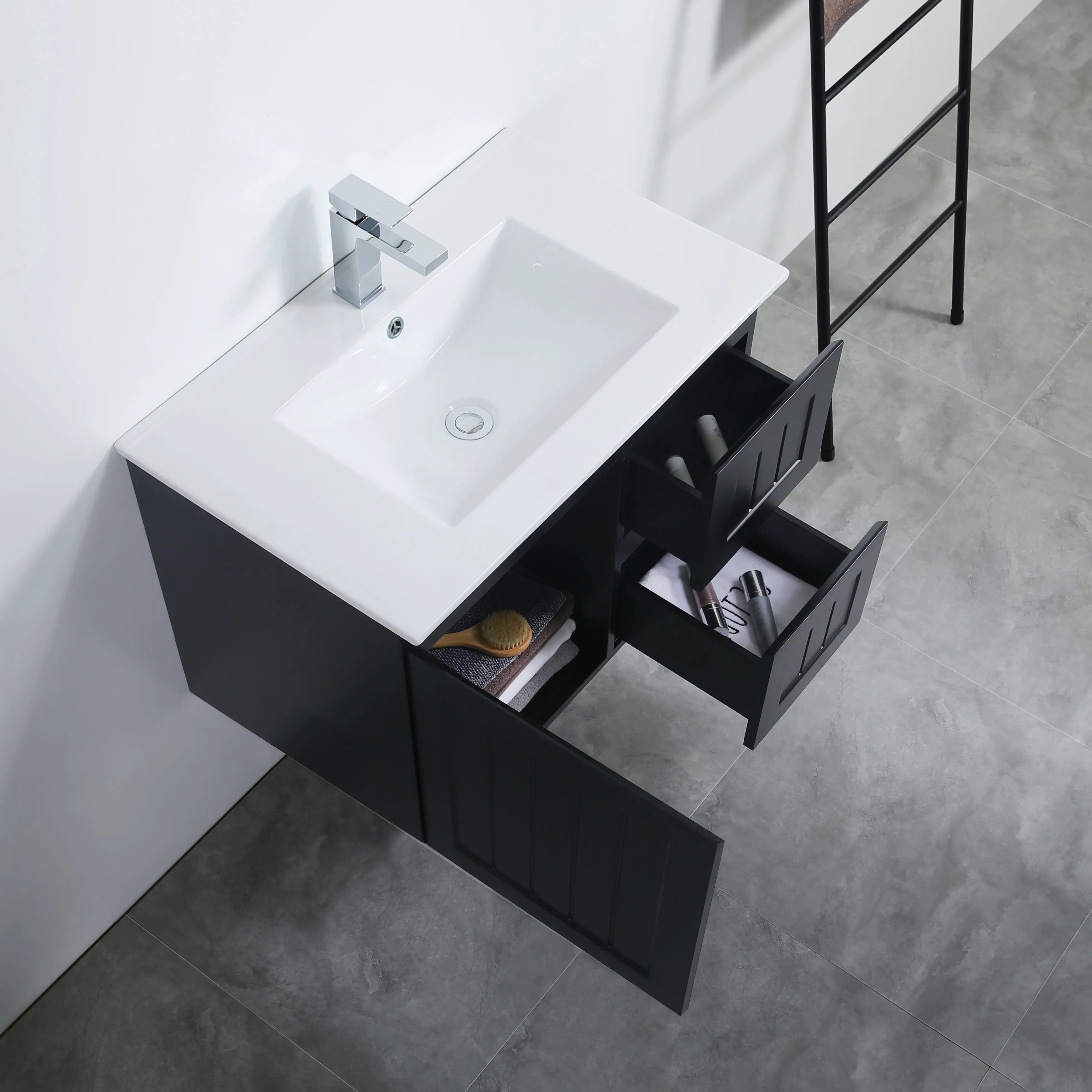 ACACIA SHAKER Matte Black PVC Wall Hung Vanity 750 Poseidon