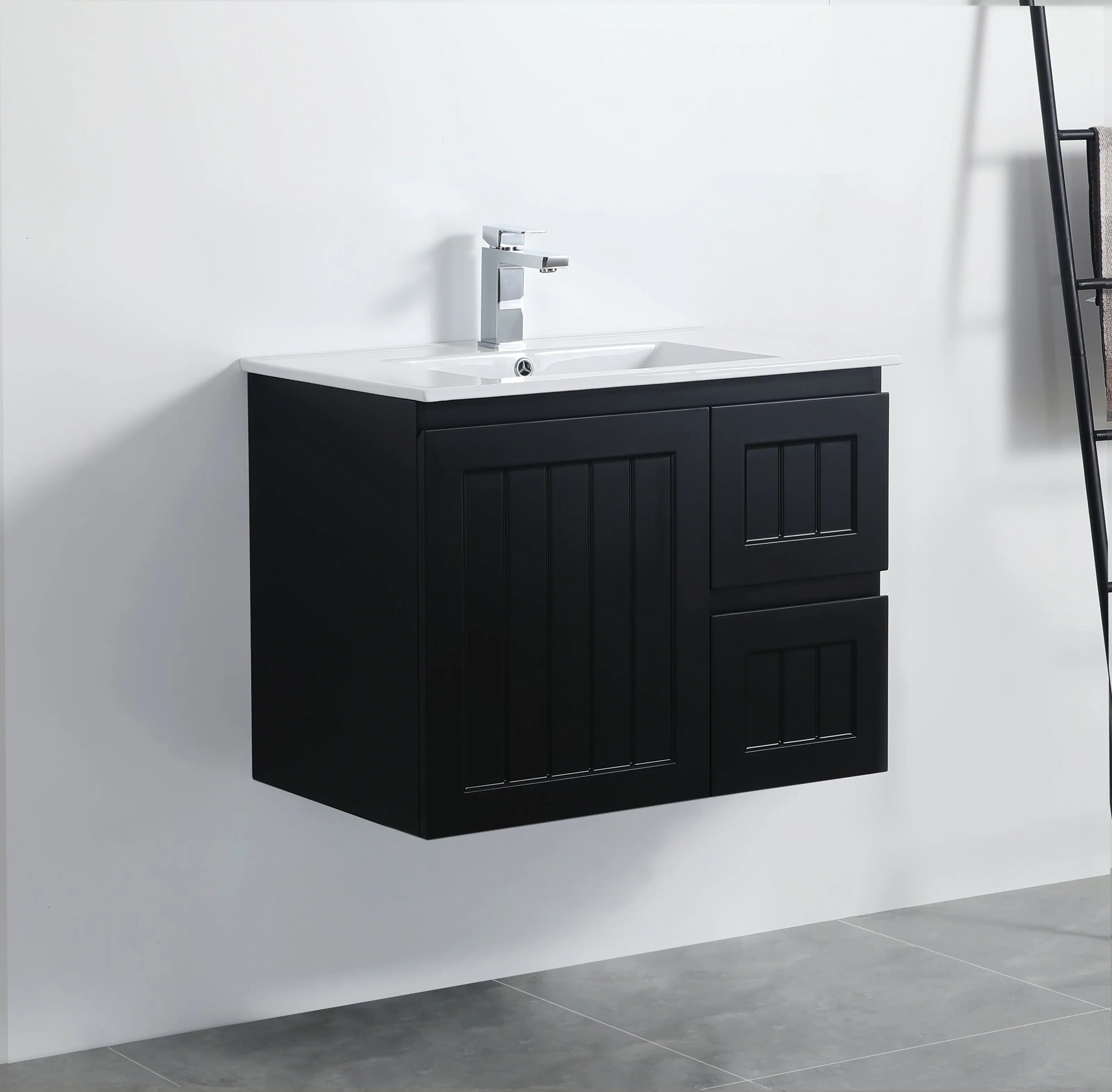 ACACIA SHAKER Matte Black PVC Wall Hung Vanity 750 Poseidon