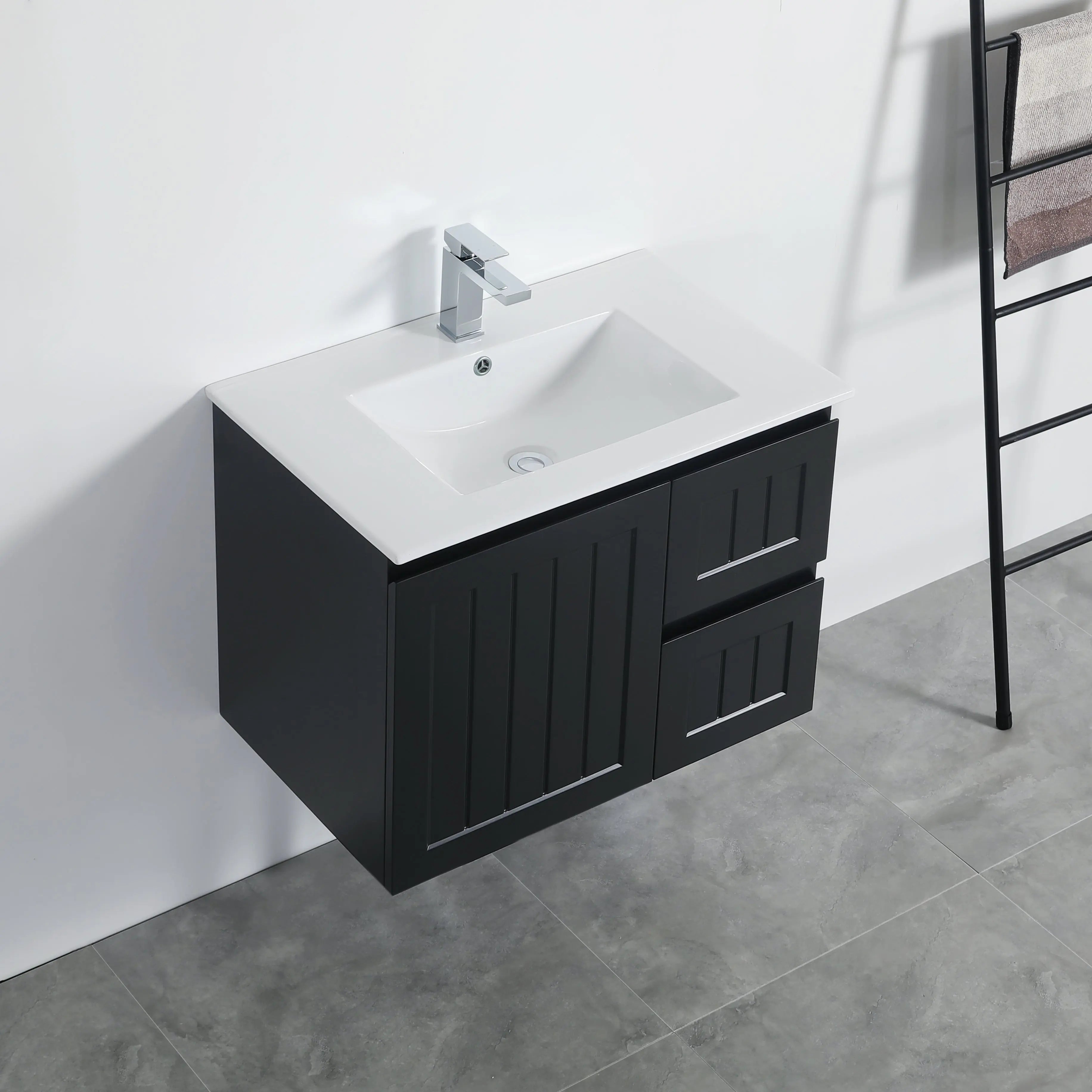 ACACIA SHAKER Matte Black PVC Wall Hung Vanity 750 Poseidon
