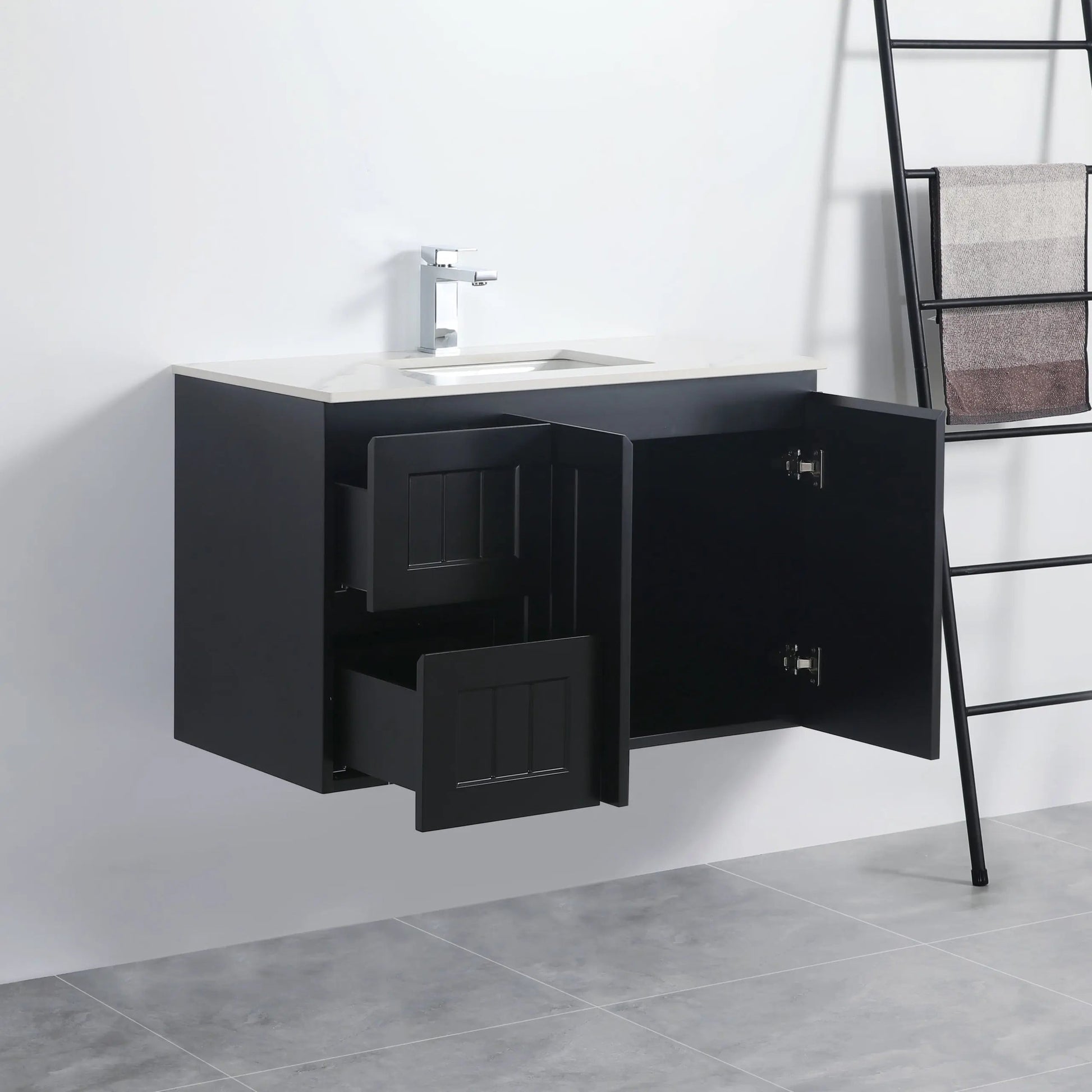 ACACIA SHAKER PVC Wall Hung Vanity 900 (Matte Black) Poseidon