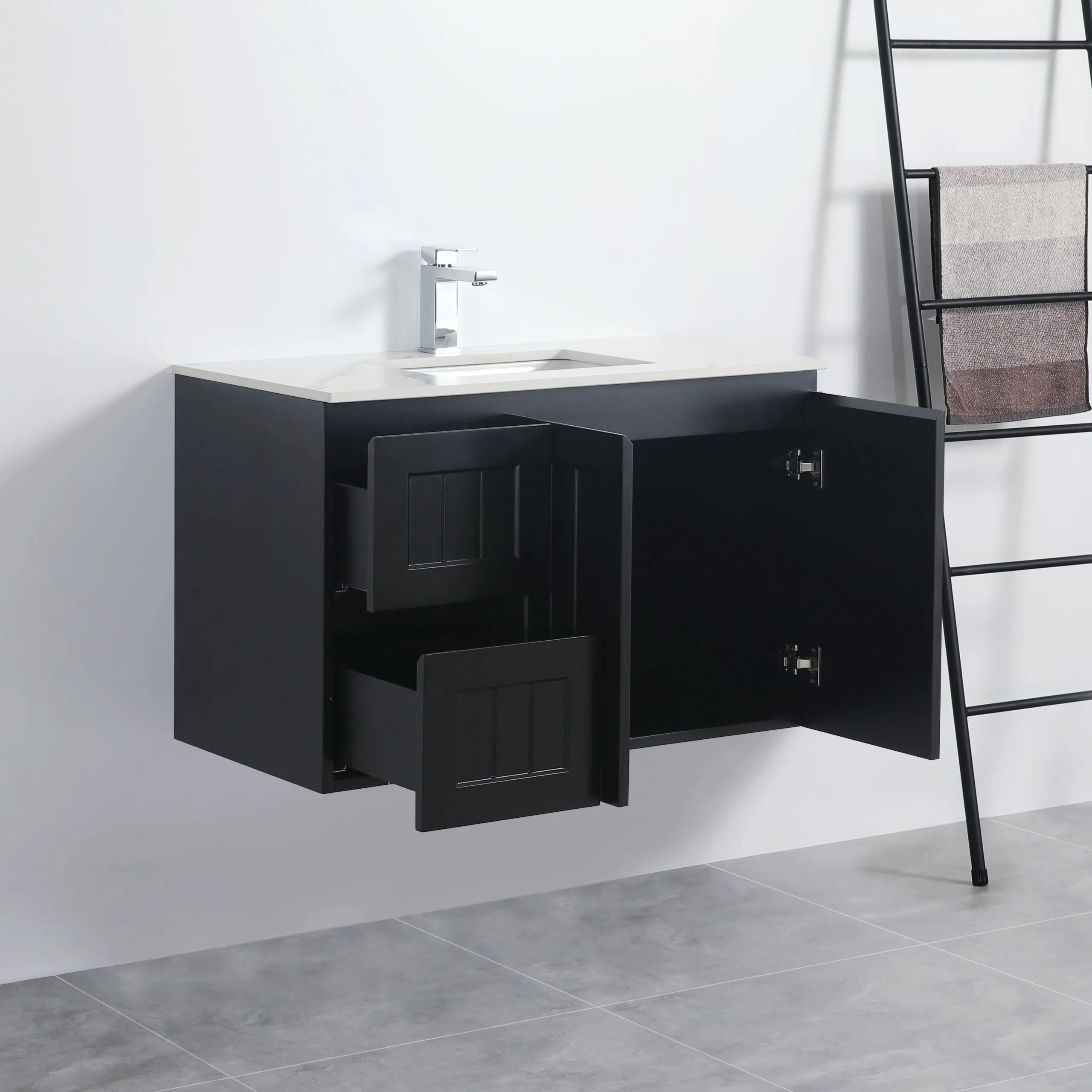 ACACIA SHAKER PVC Wall Hung Vanity 900 (Matte Black) Poseidon