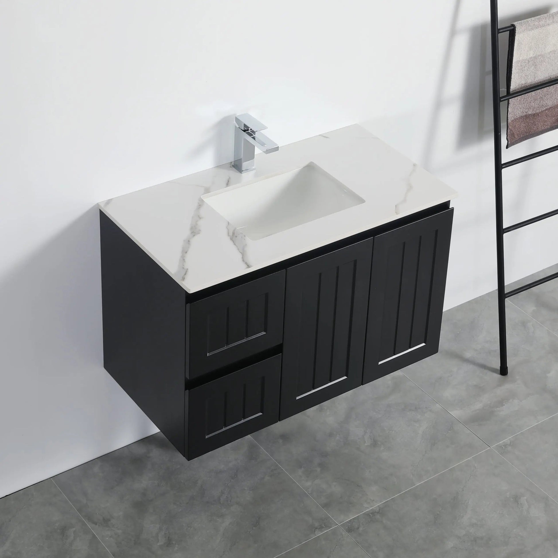 ACACIA SHAKER PVC Wall Hung Vanity 900 (Matte Black) Poseidon