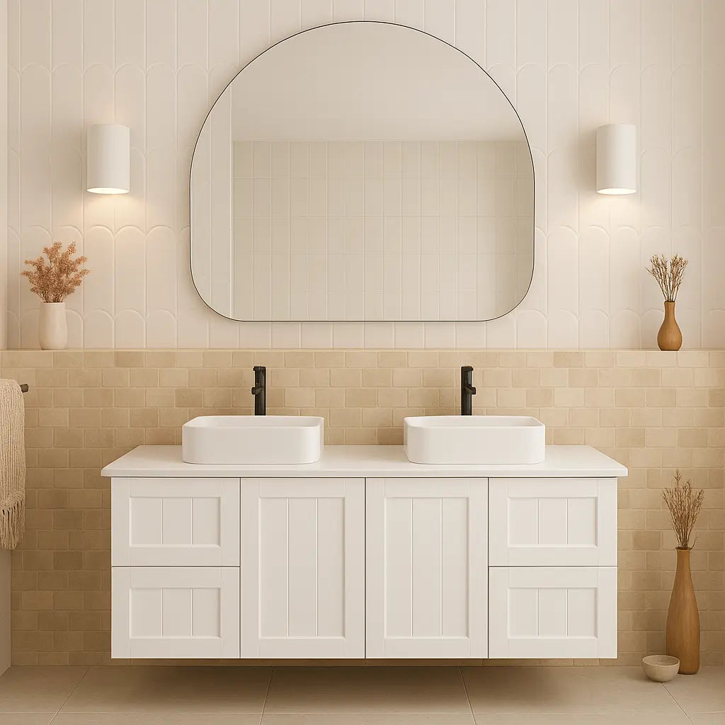 ACACIA SHAKER Matte White PVC Wall Hung Vanity 1200 (Double Bowl) Poseidon
