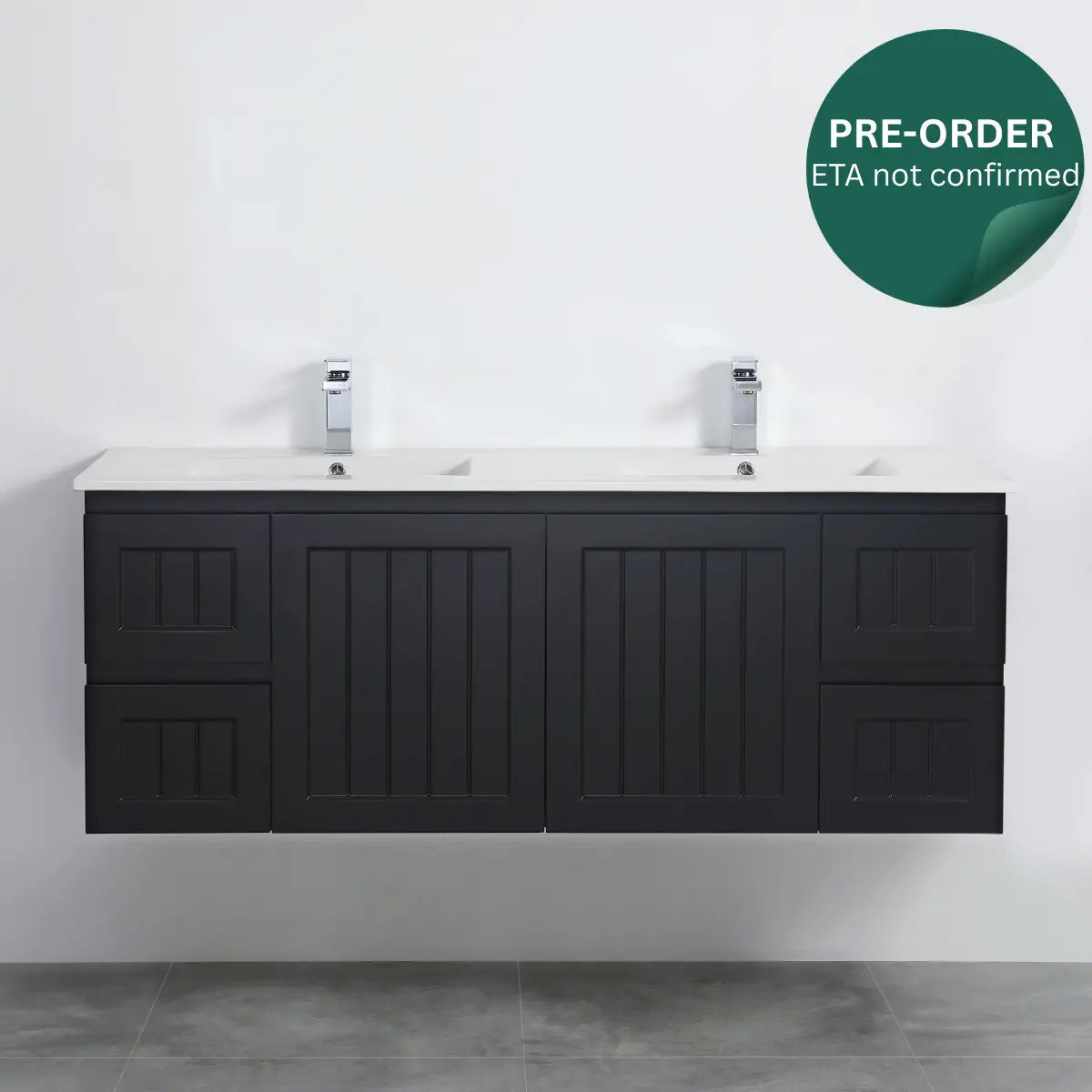 ACACIA SHAKER Matte Black PVC Wall Hung Vanity 1500 (Single/Double Bowl) Poseidon