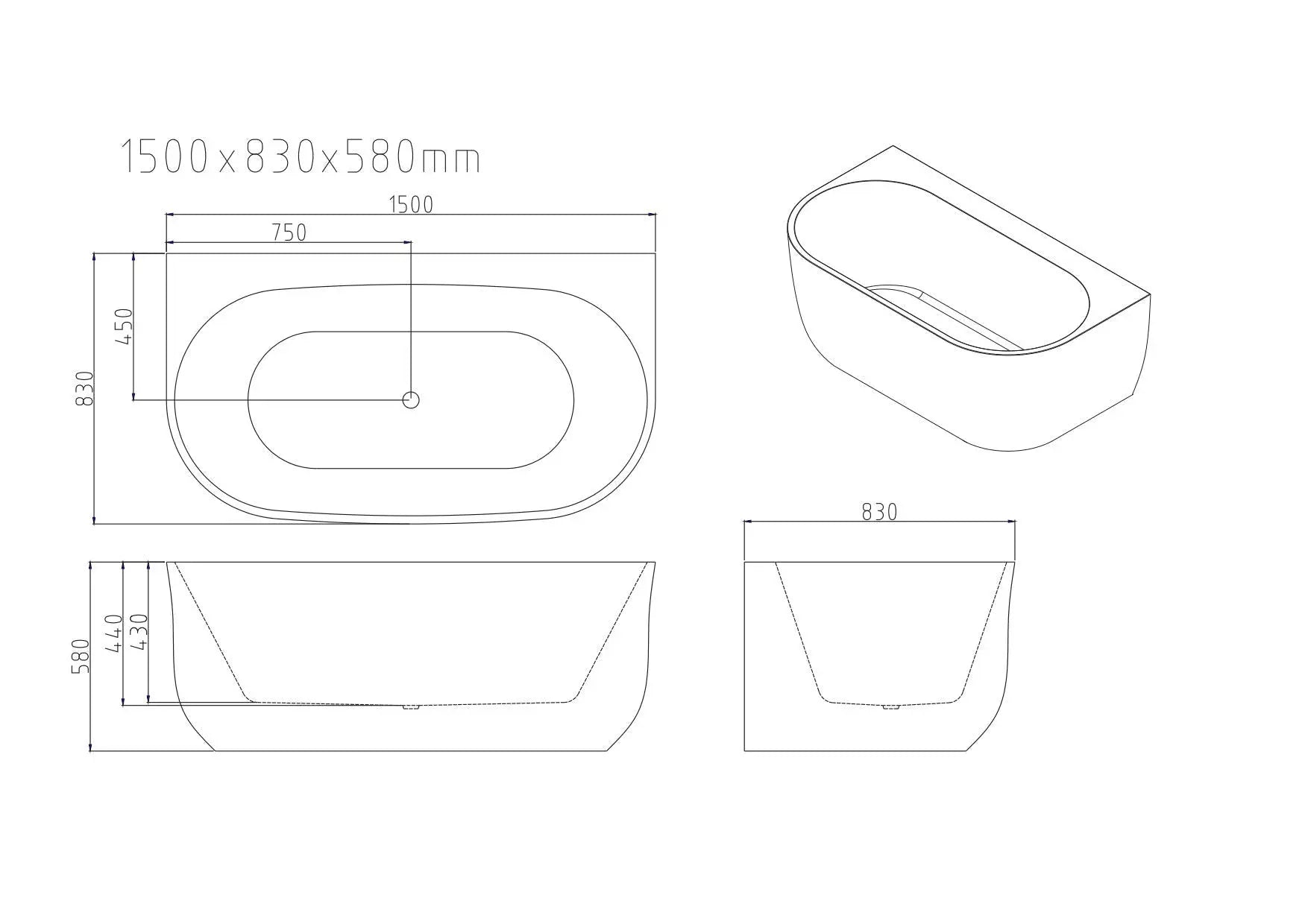 Anna Back-To-Wall Bathtub – Gloss White mercioaustralia