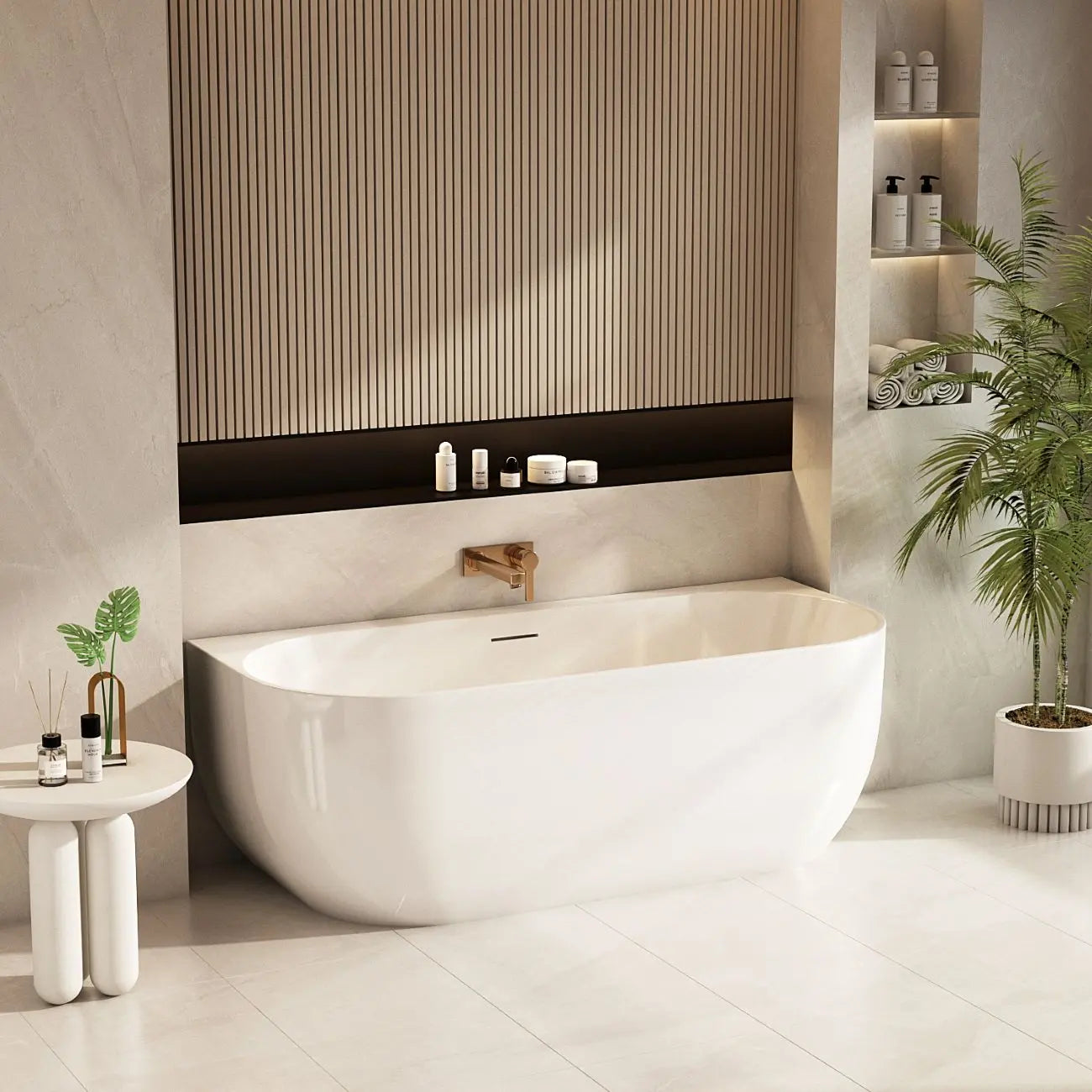 Anna Back-To-Wall Bathtub – Gloss White mercioaustralia