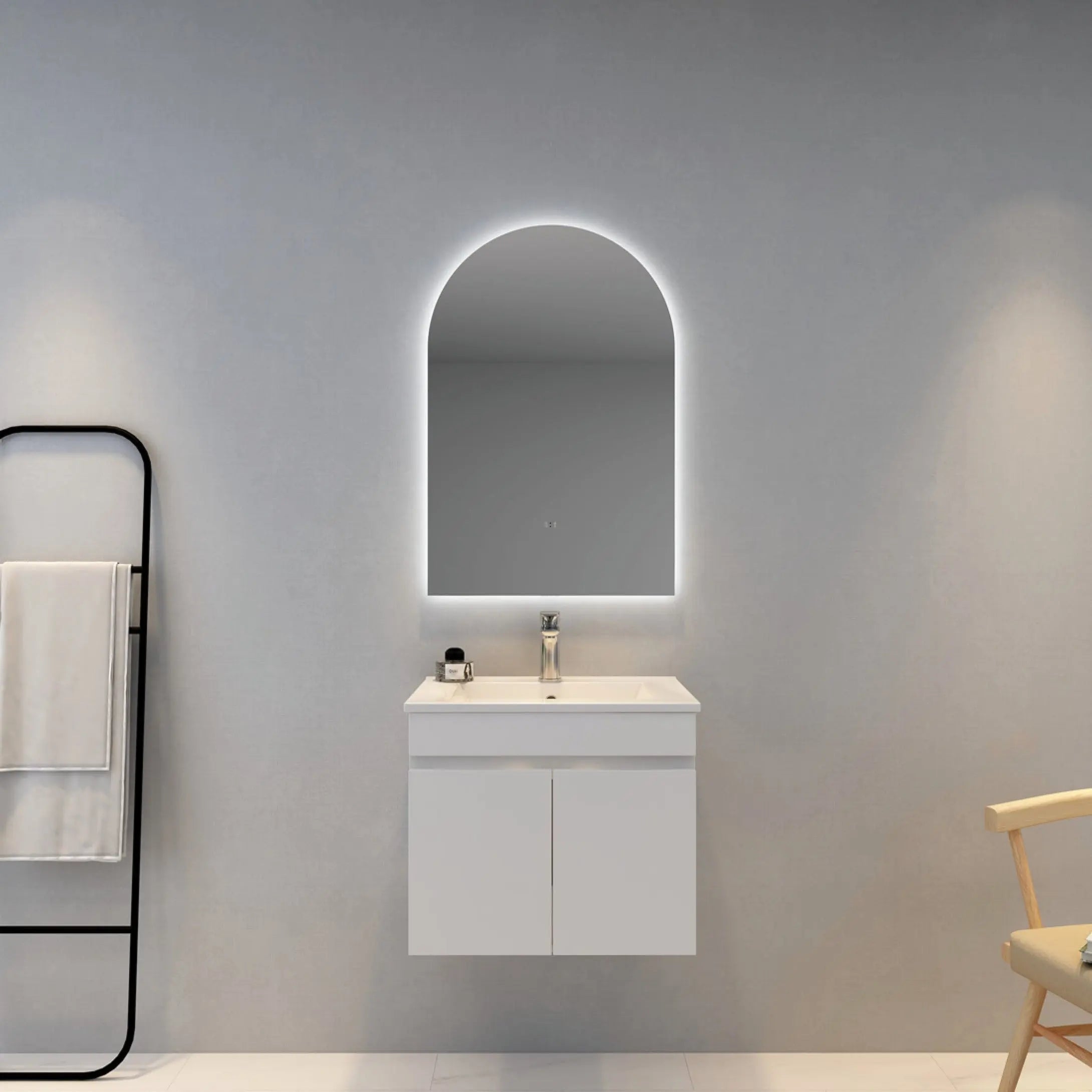 Aura Arched Touchless 600 X 900 Frameless LED Mirror - Three Light Temperatures Poseidonbk