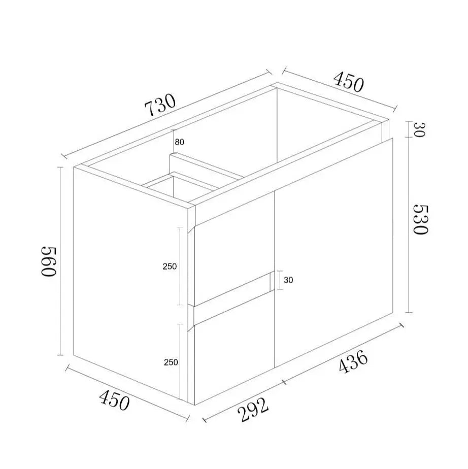 BIANCA 750mm MDF Wall-Hung Vanity (LHD) mercioaustralia