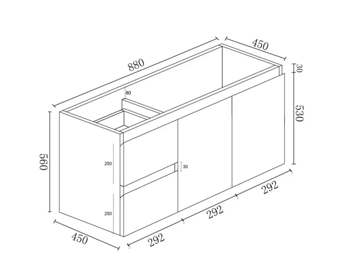 BIANCA 900mm MDF Wall-Hung Vanity (LHD) mercioaustralia