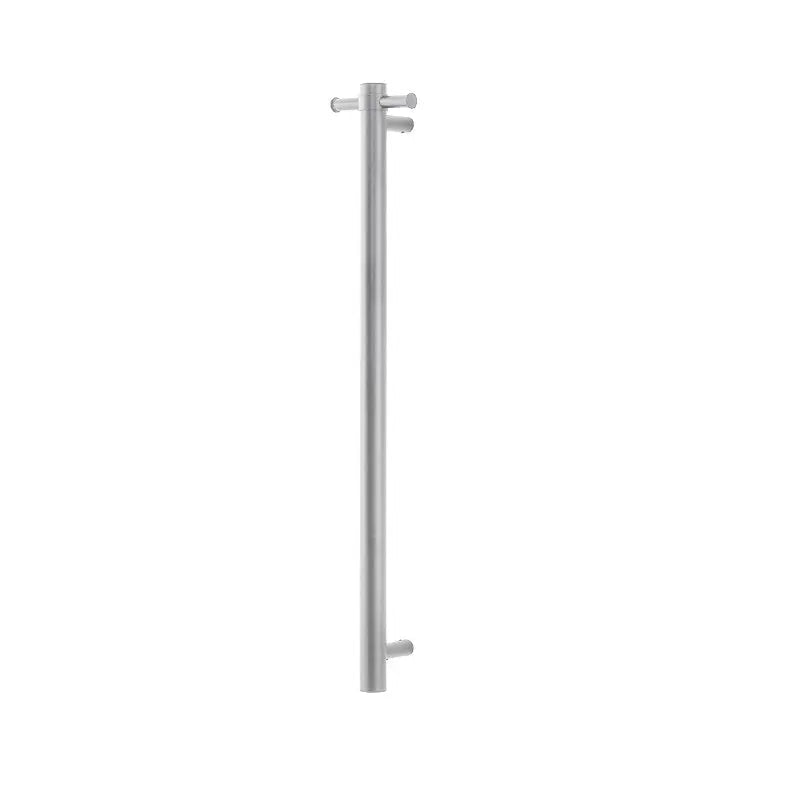 Round Vertical Brushed Nickel Electric Heated Towel Rack Single Bar Aquaperla