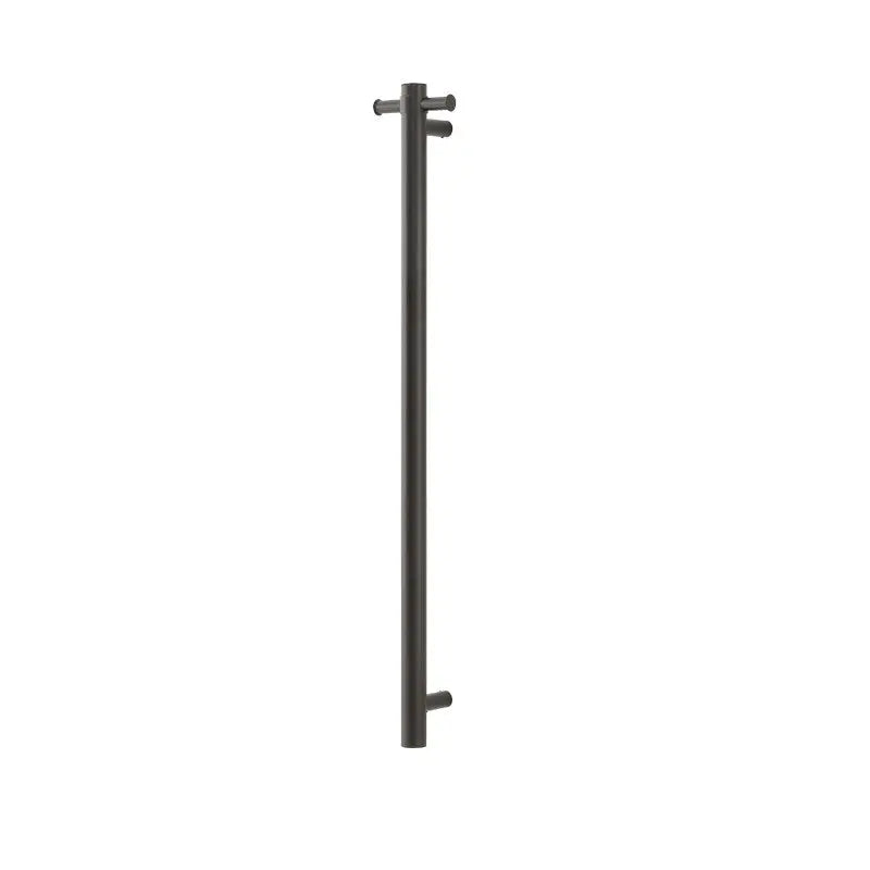 Round Vertical Brushed Gun Metal Grey Electric Heated Towel Rack Single Bar Aquaperla