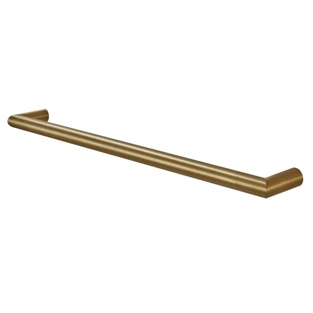 Round Horizontal Brushed Brass Electric Heated Towel Rack Single Bar Aquaperla