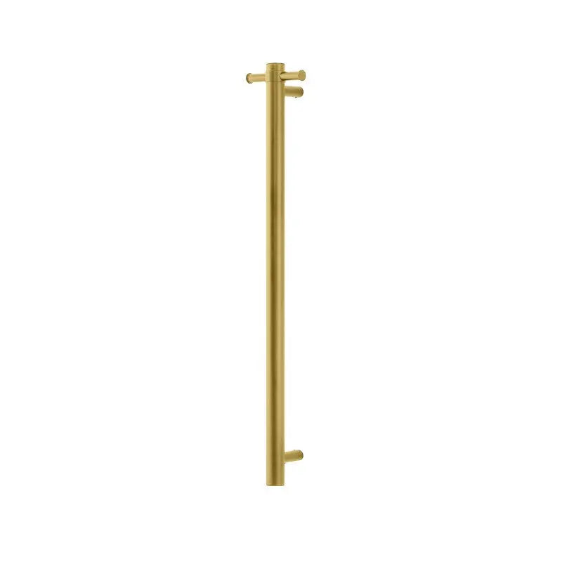 Round Vertical Brushed Brass Electric Heated Towel Rack Single Bar Aquaperla