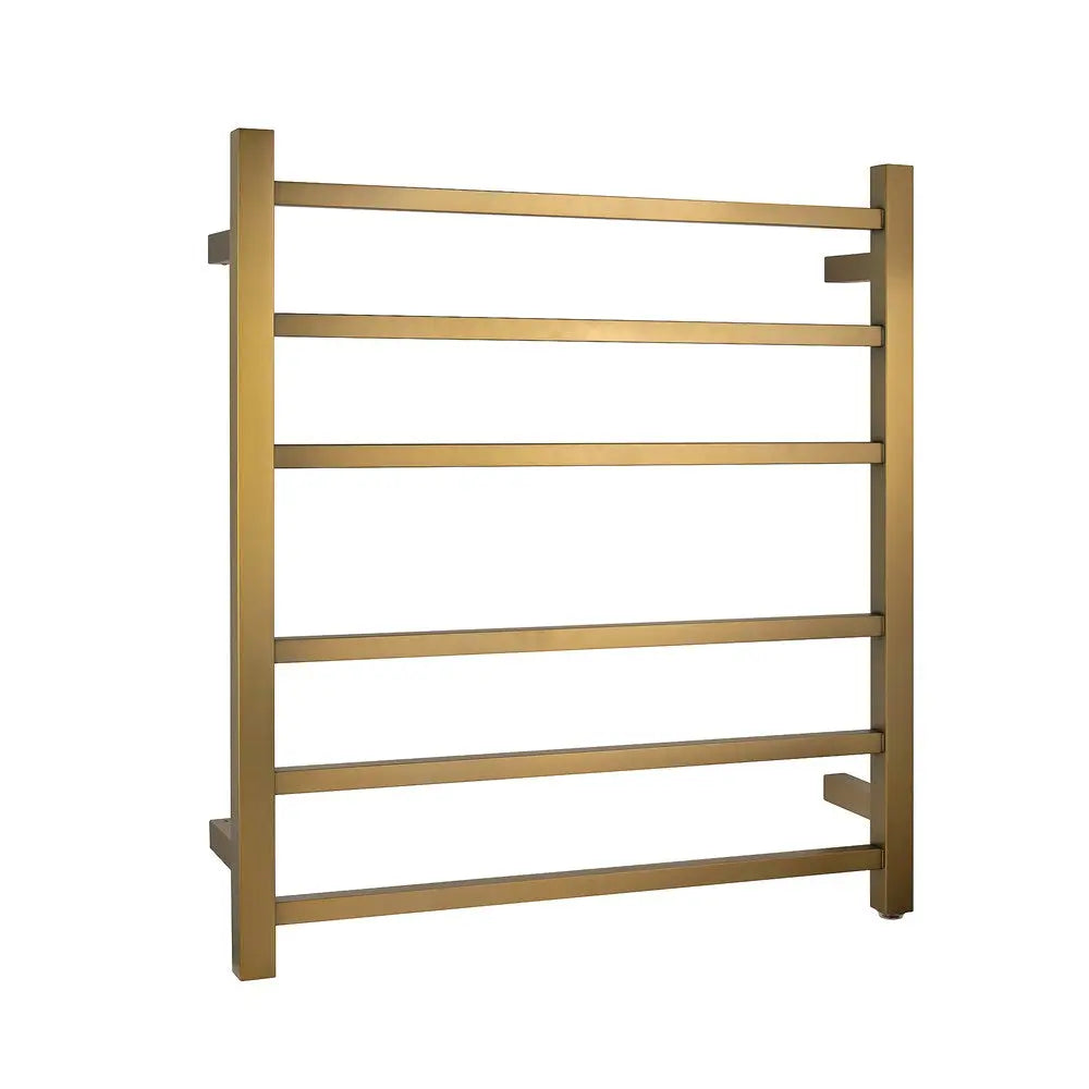 Brushed Brass Heated Towel Rack 6 Bars Aquaperla
