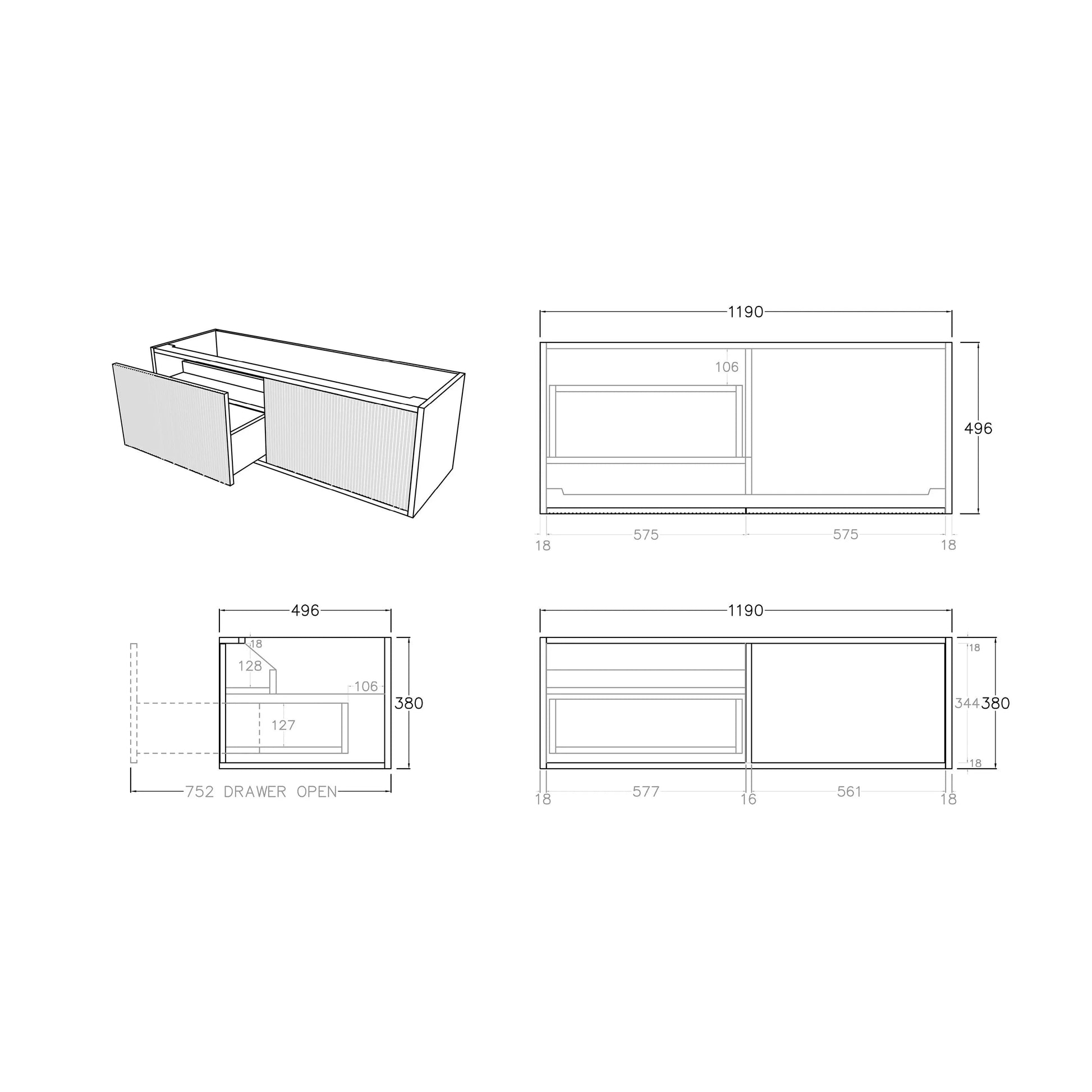 Bellevue PVC Wall Hung Vanity 1200mm (Single Bowl/Double Bowl) (Coastal Oak)-Clearance Poseidon