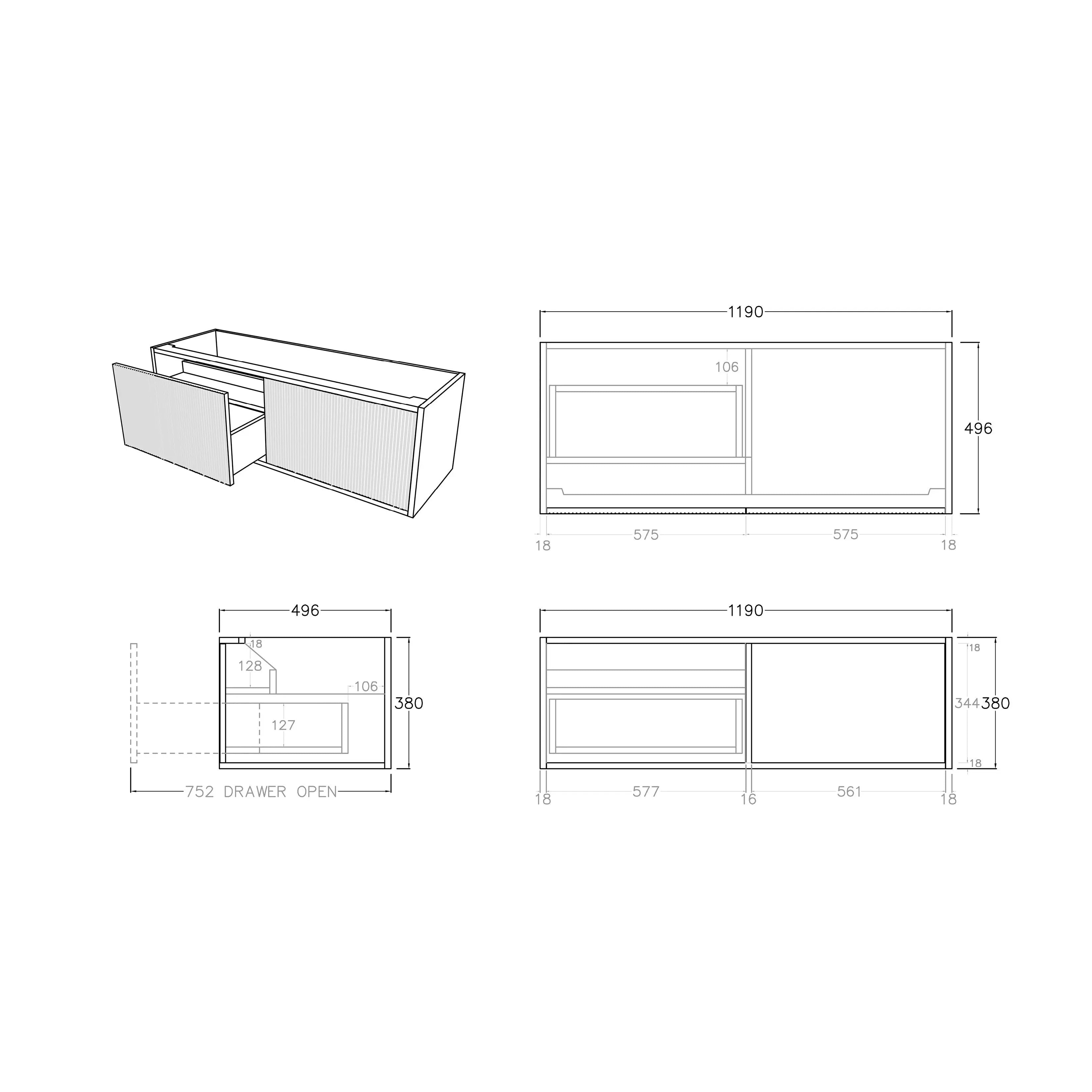 Bellevue PVC Wall Hung Vanity 1200mm (Single Bowl/Double Bowl) (Prime Oak) Poseidon