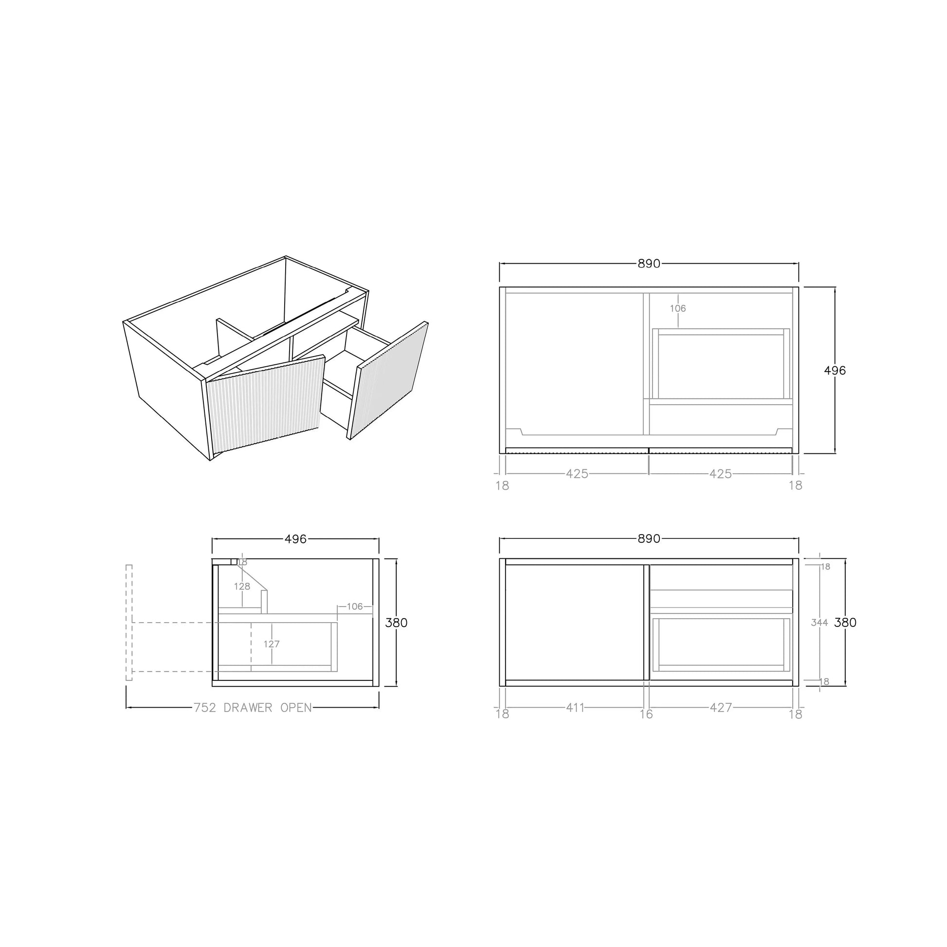 Bellevue PVC Wall Hung Vanity 900 (Coastal Oak)-Clearance Poseidon