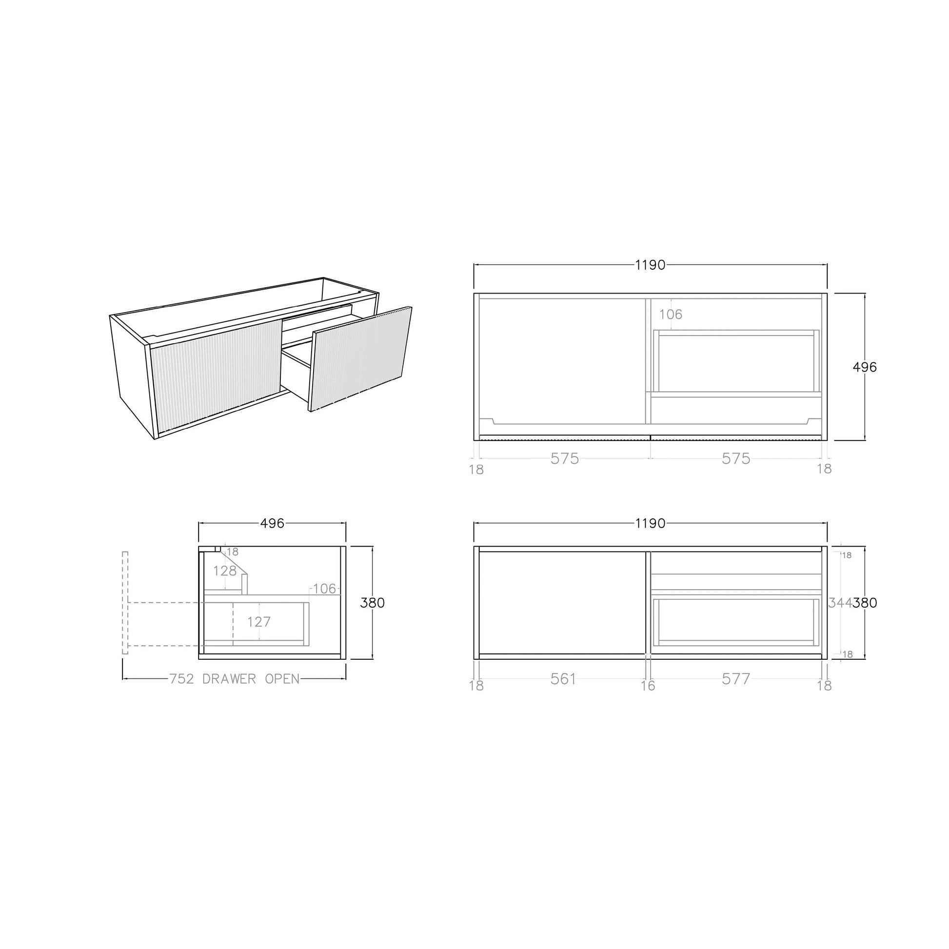 Bellevue PVC Wall Hung Vanity 1200mm (Single Bowl/Double Bowl) (Prime Oak) Poseidon