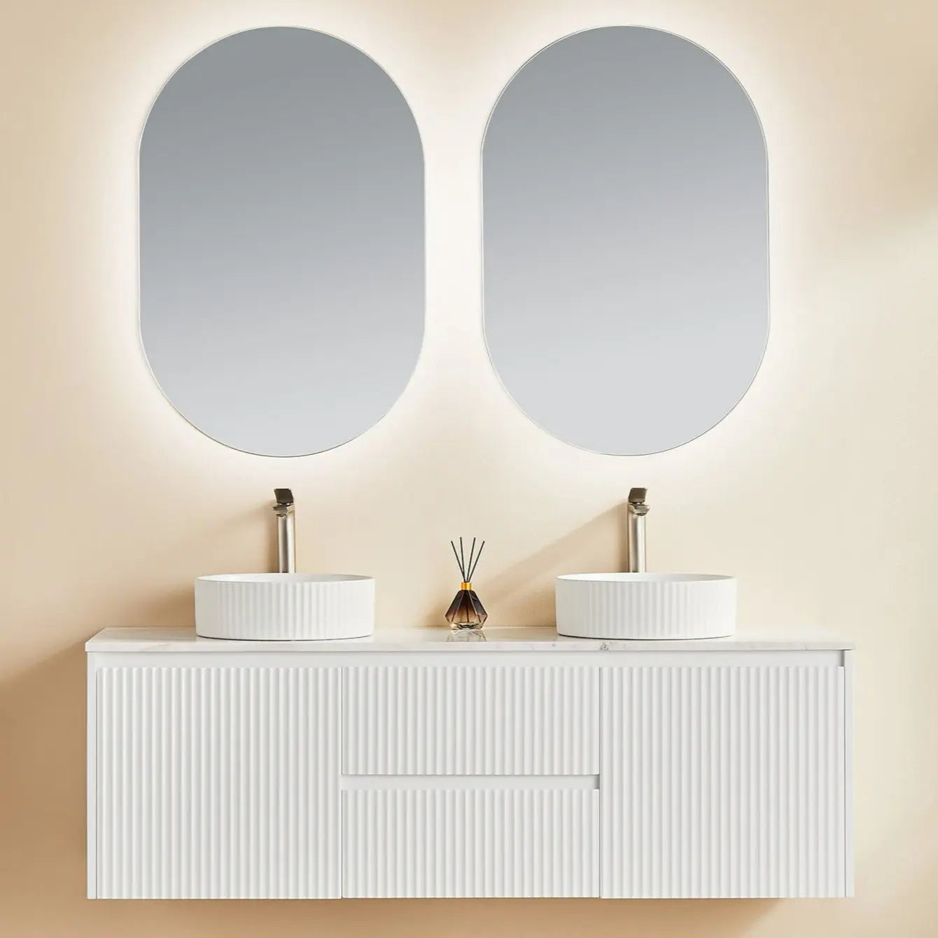 Brindabella Wall Hung PVC Cabinet (Middle Drawer) 1500mm (Single/Double Bowl) (Matte White) Poseidon