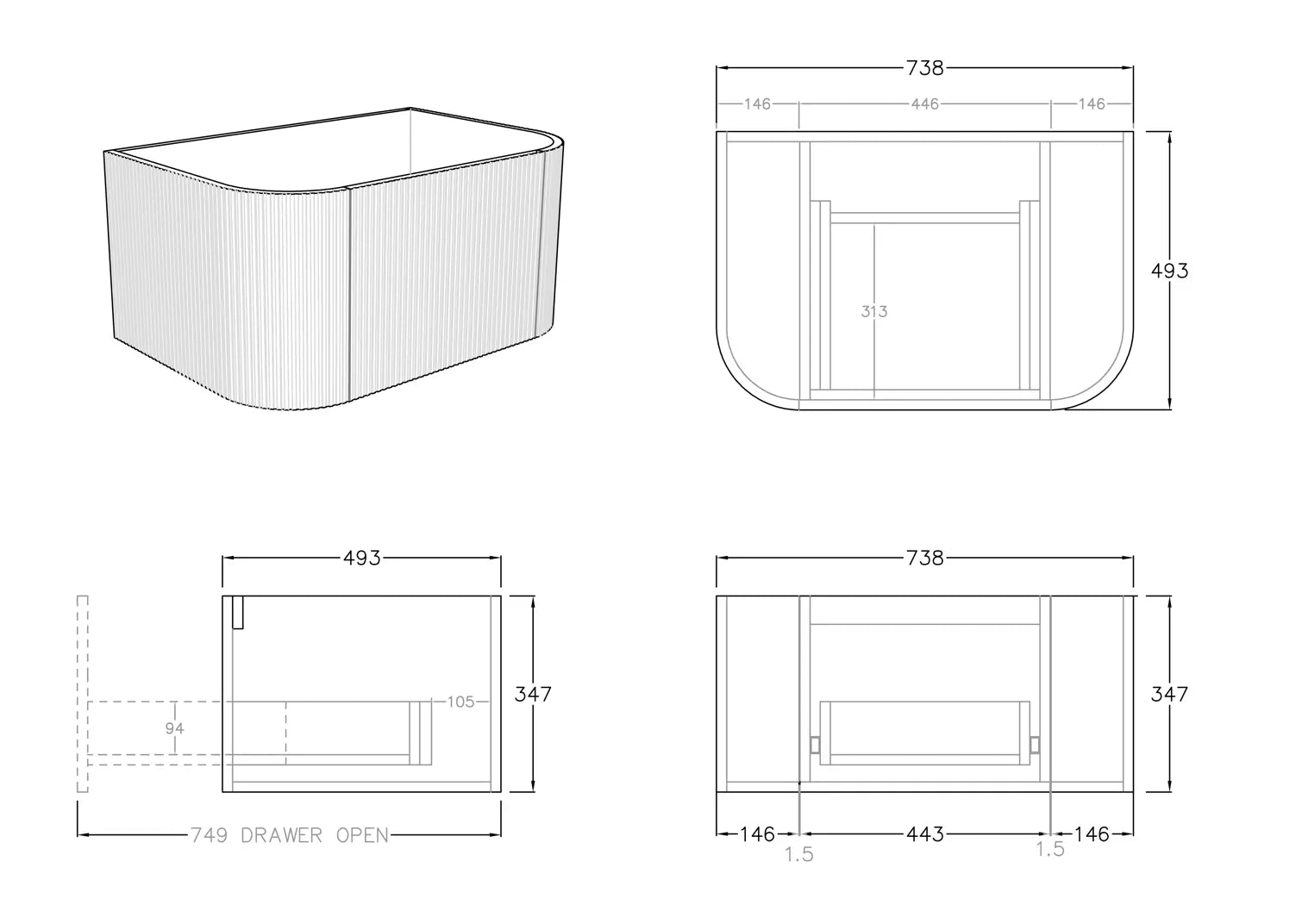 POS Bronte Wall Hung Vanity Coastal Oak (All Sizes) Poseidon