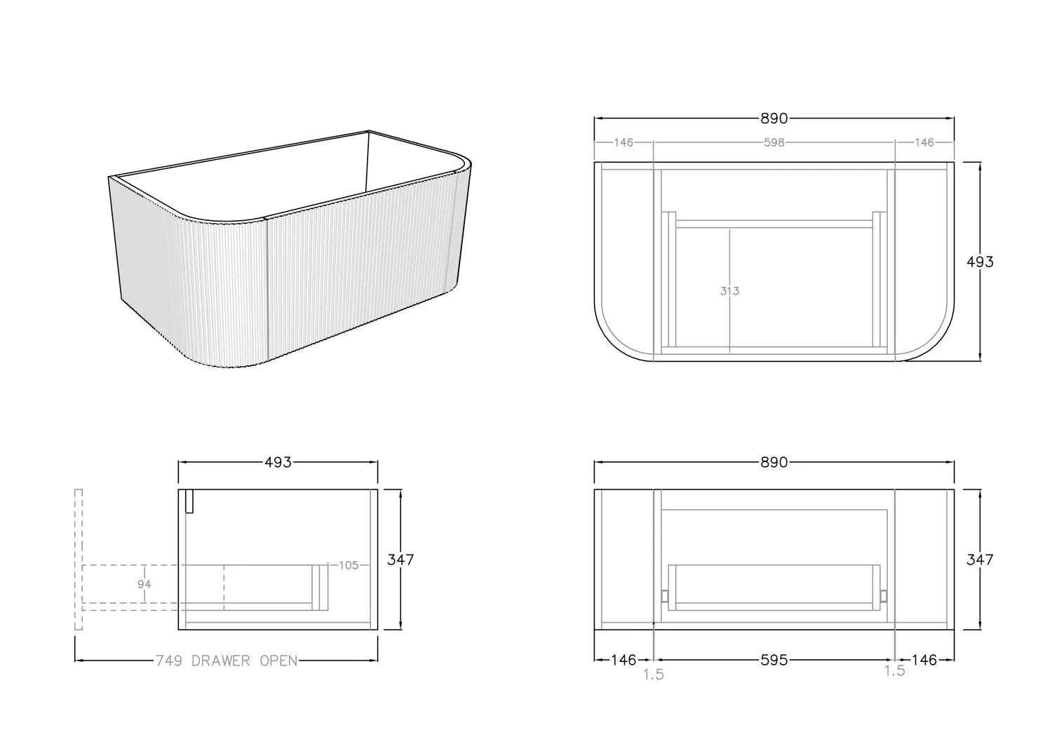 POS Bronte Wall Hung Vanity Coastal Oak (All Sizes) Poseidon