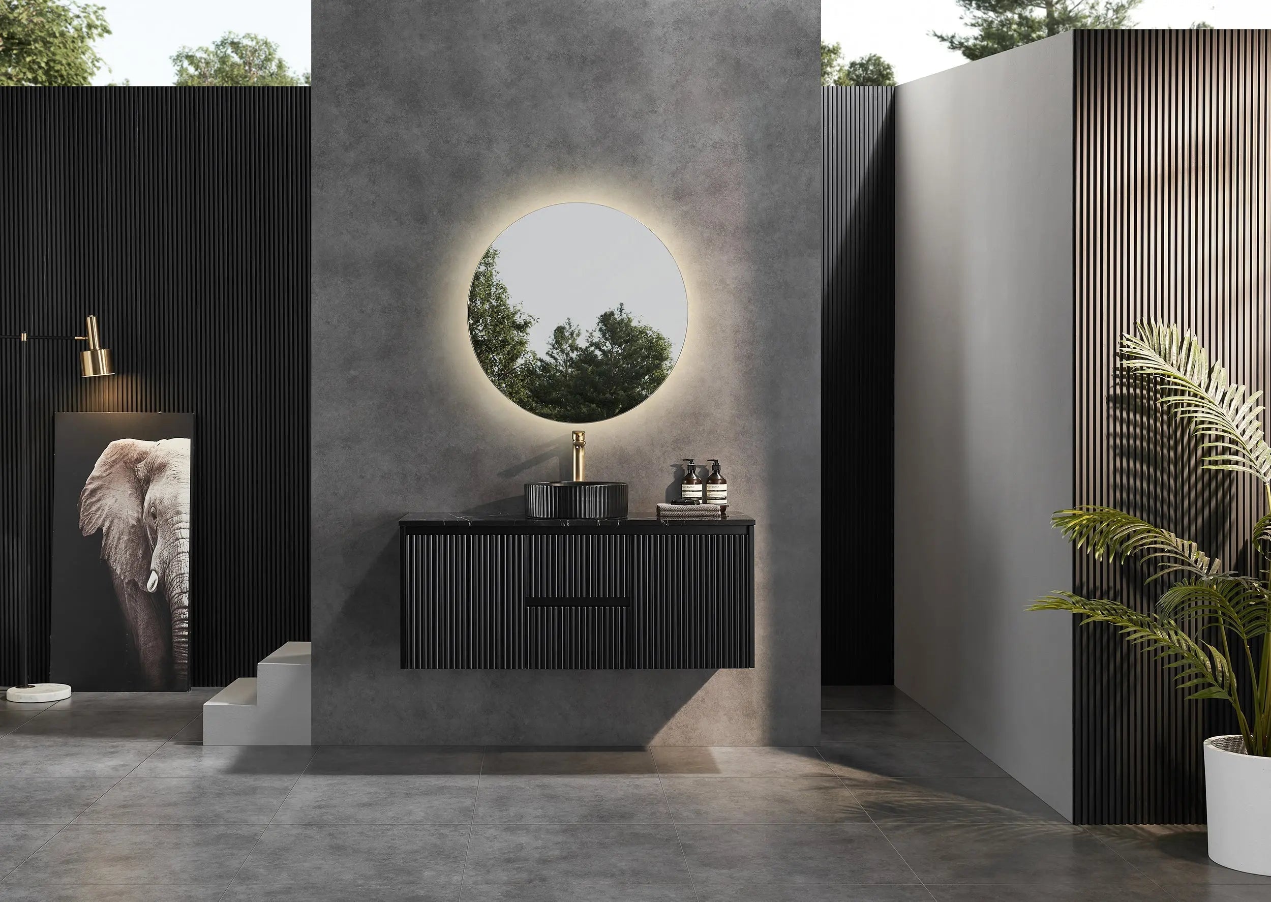 Brindabella Wall Hung Vanity (Middle Drawer) 1200mm (Single/Double Bowl) (Matte Black) Poseidon