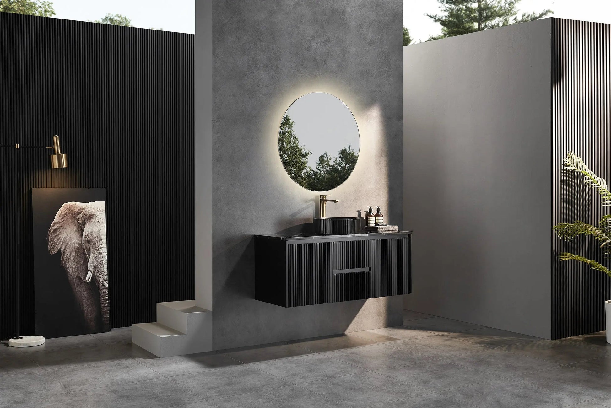 Brindabella Wall Hung Vanity (Middle Drawer) 1200mm (Single/Double Bowl) (Matte Black) Poseidon
