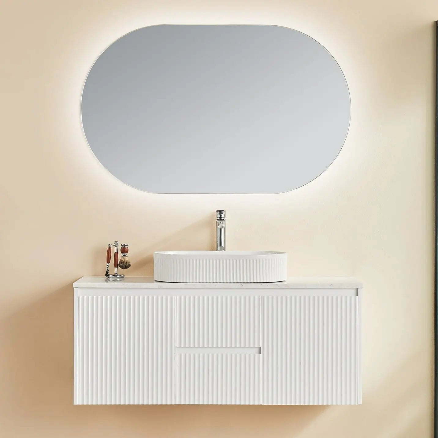 Brindabella Wall Hung PVC Cabinet (Middle Drawer) 1200mm (Single/Double Bowl) (Matte White) Poseidon
