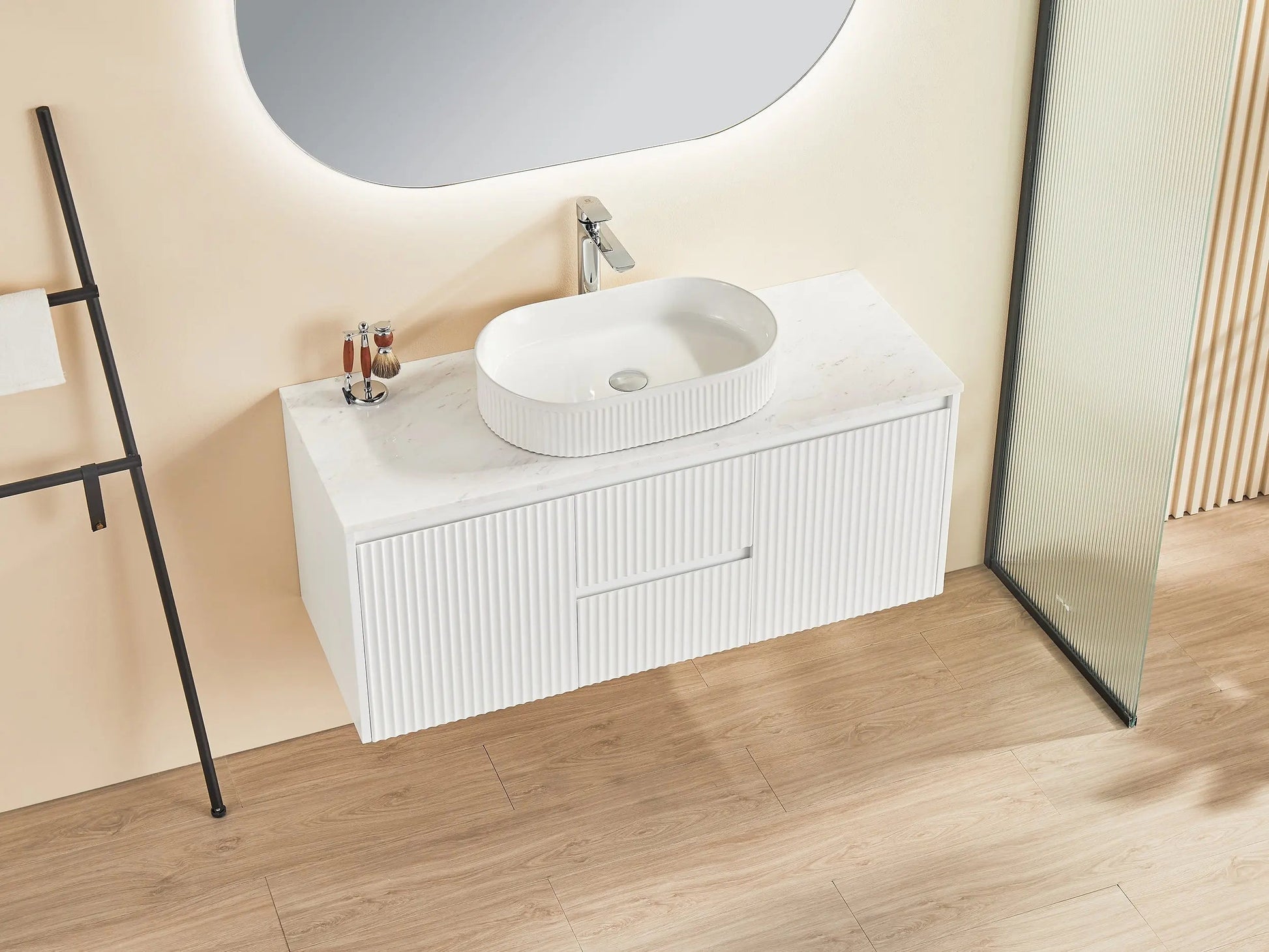 Brindabella Wall Hung PVC Cabinet (Middle Drawer) 1200mm (Single/Double Bowl) (Matte White) Poseidon