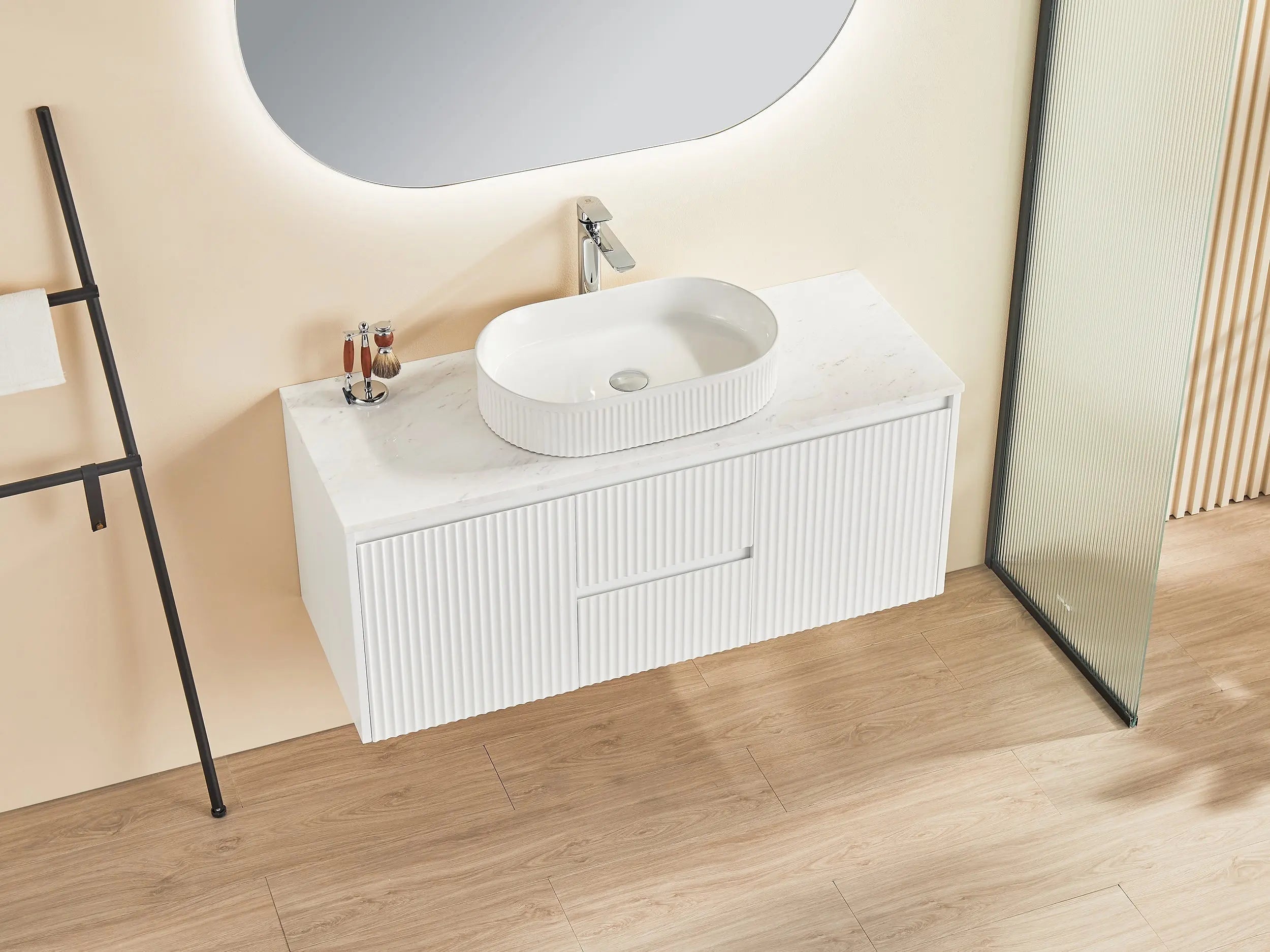 Brindabella Wall Hung PVC Cabinet (Middle Drawer) 1200mm (Single/Double Bowl) (Matte White) Poseidon