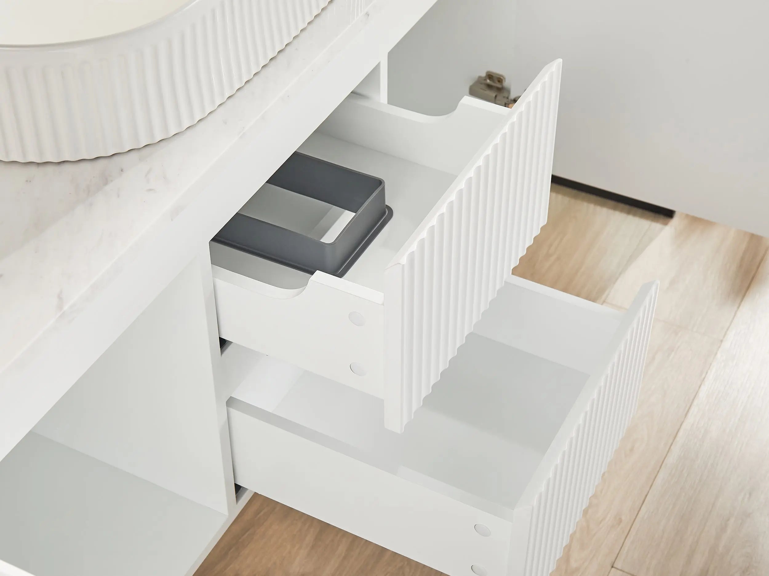 Brindabella Wall Hung PVC Cabinet (Middle Drawer) 1200mm (Single/Double Bowl) (Matte White) Poseidon