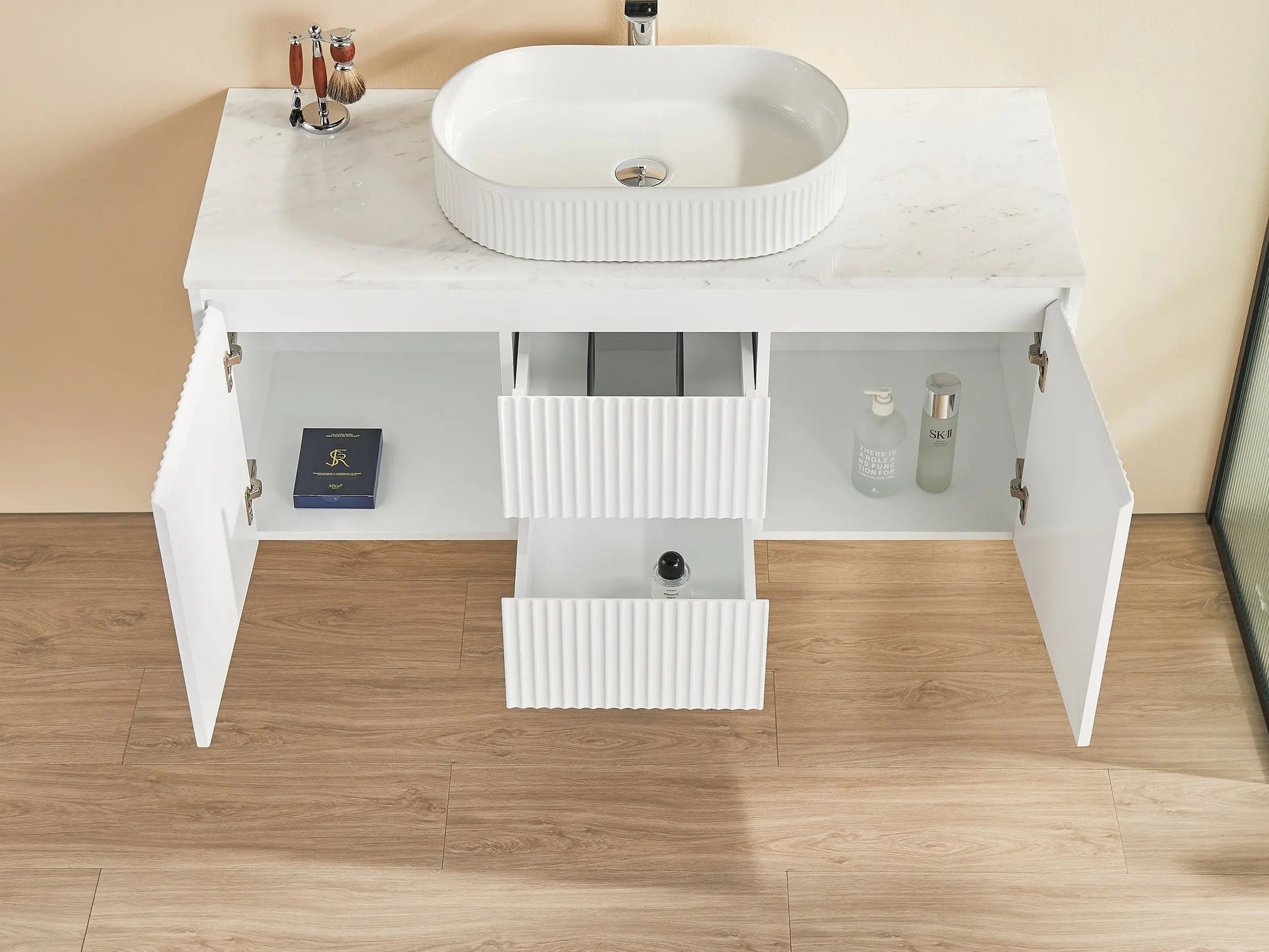 Brindabella Wall Hung PVC Cabinet (Middle Drawer) 1200mm (Single/Double Bowl) (Matte White) Poseidon