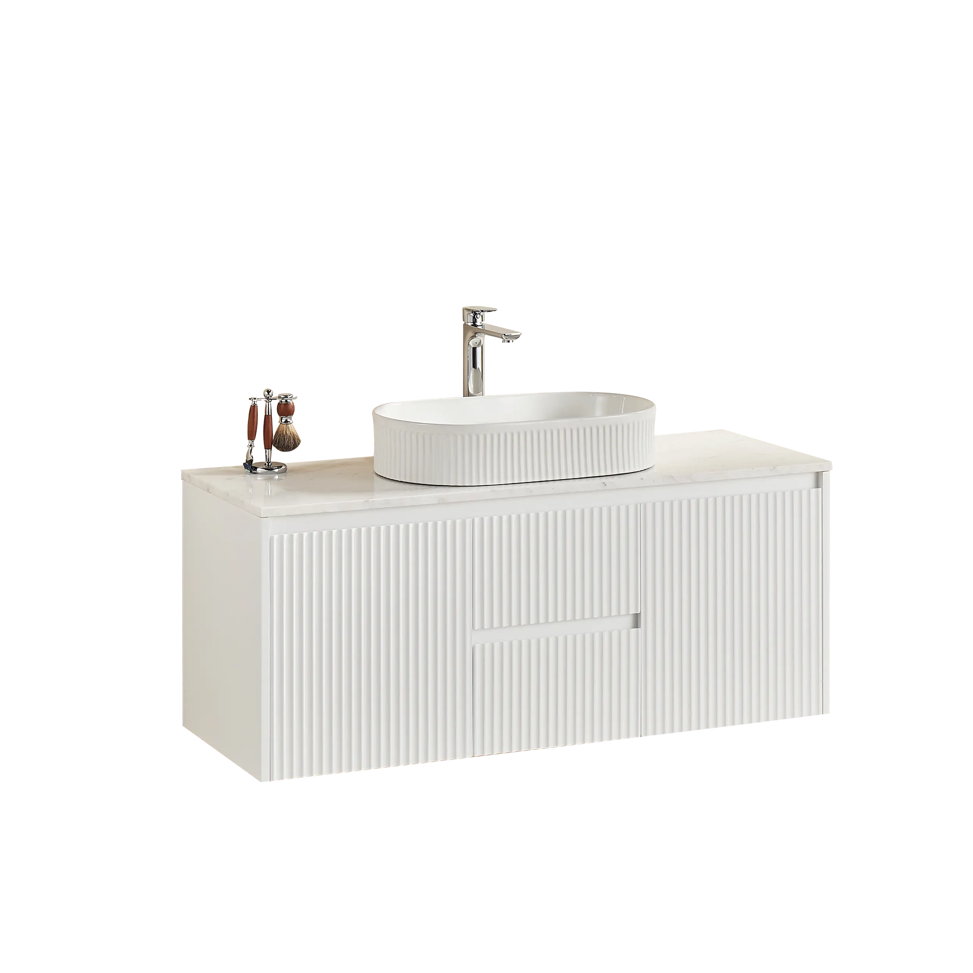 Brindabella Wall Hung PVC Cabinet (Middle Drawer) 1200mm (Single/Double Bowl) (Matte White) Poseidon