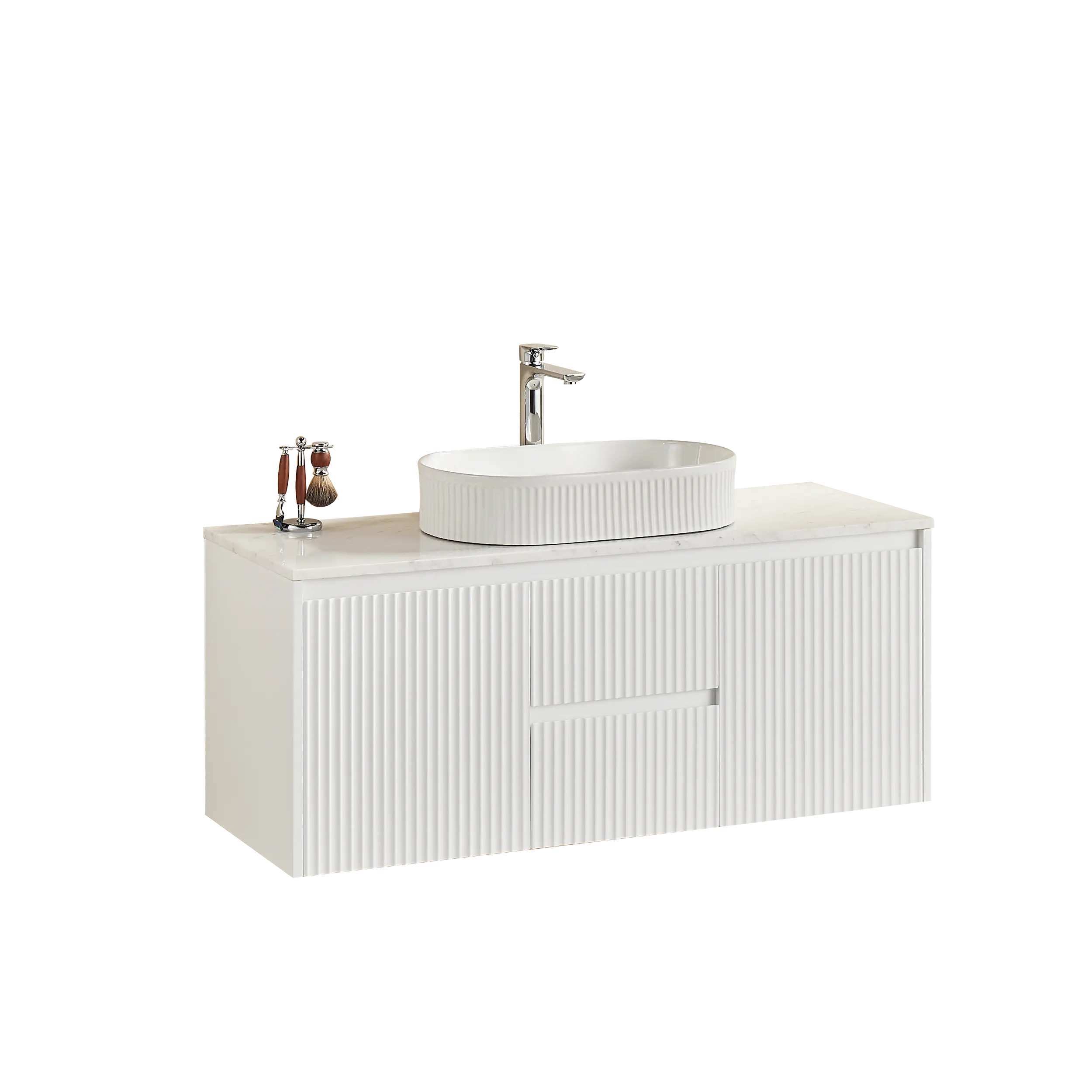 Brindabella Wall Hung PVC Cabinet (Middle Drawer) 1200mm (Single/Double Bowl) (Matte White) Poseidon