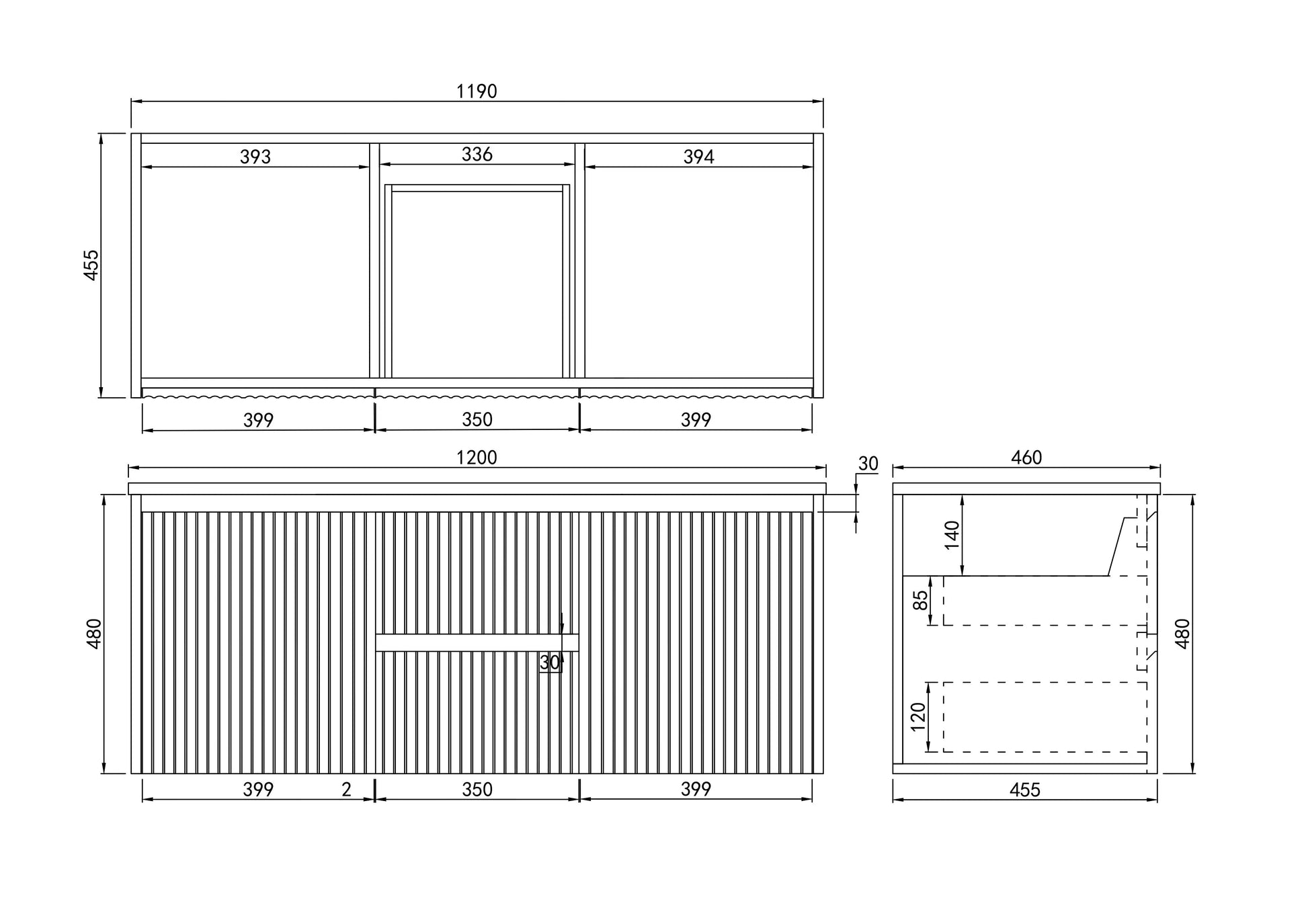 Brindabella Wall Hung PVC Cabinet (Middle Drawer) 1200mm (Single/Double Bowl) (Matte White) Poseidon