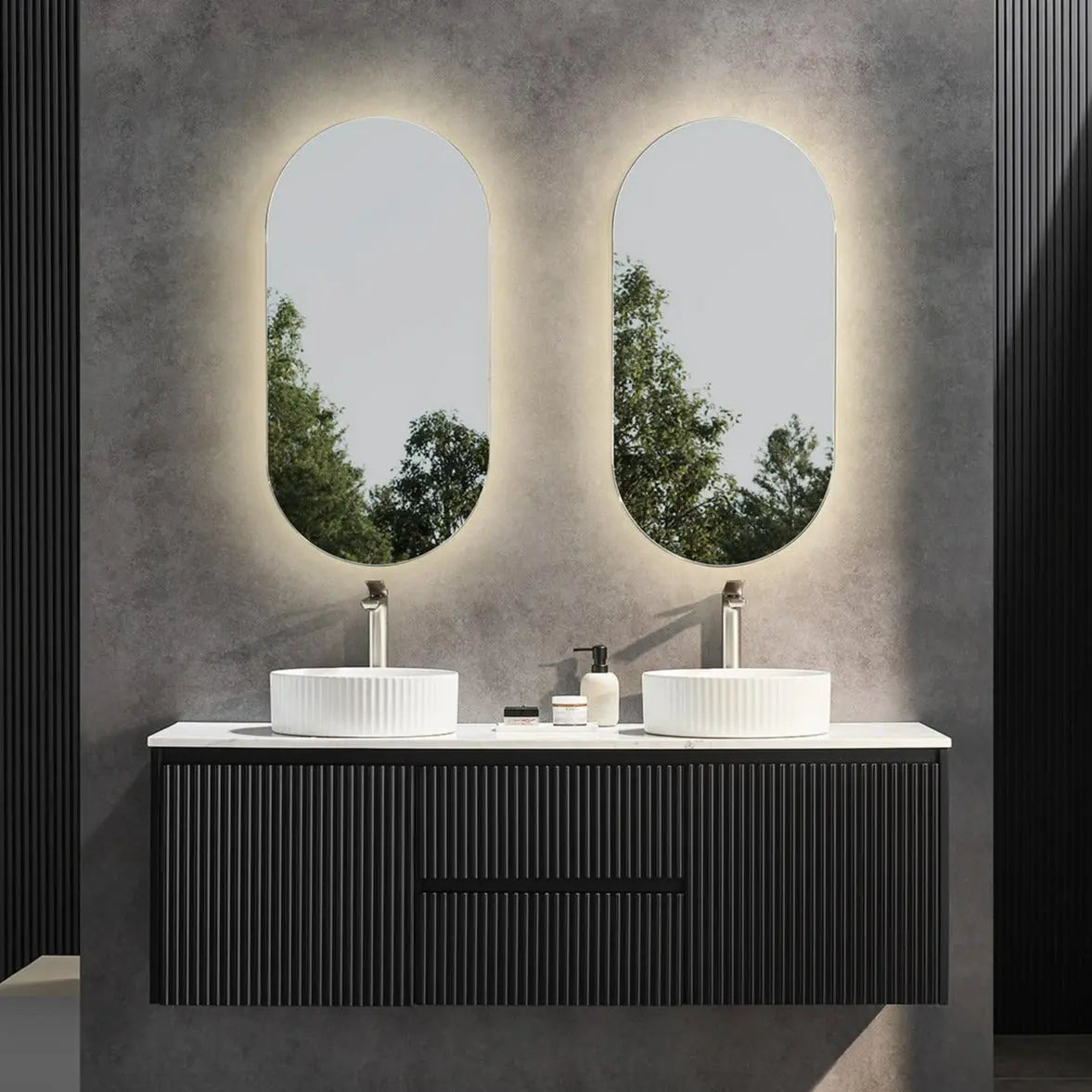 Brindabella Wall Hung Vanity (Middle Drawers) 1500mm (Single/Double Bowl) (Matte Black) Poseidon