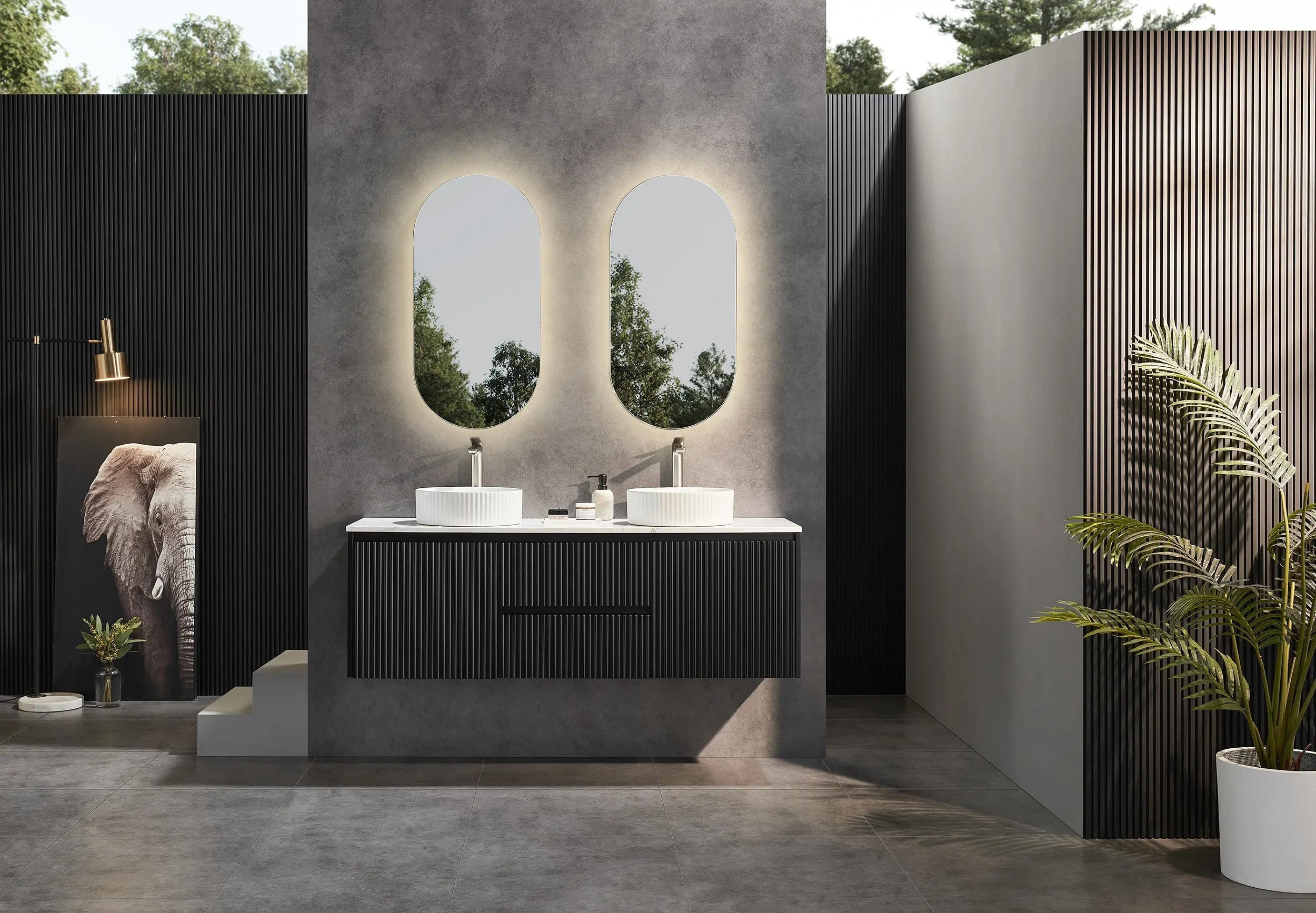 Brindabella Wall Hung Vanity (Middle Drawers) 1500mm (Single/Double Bowl) (Matte Black) Poseidon