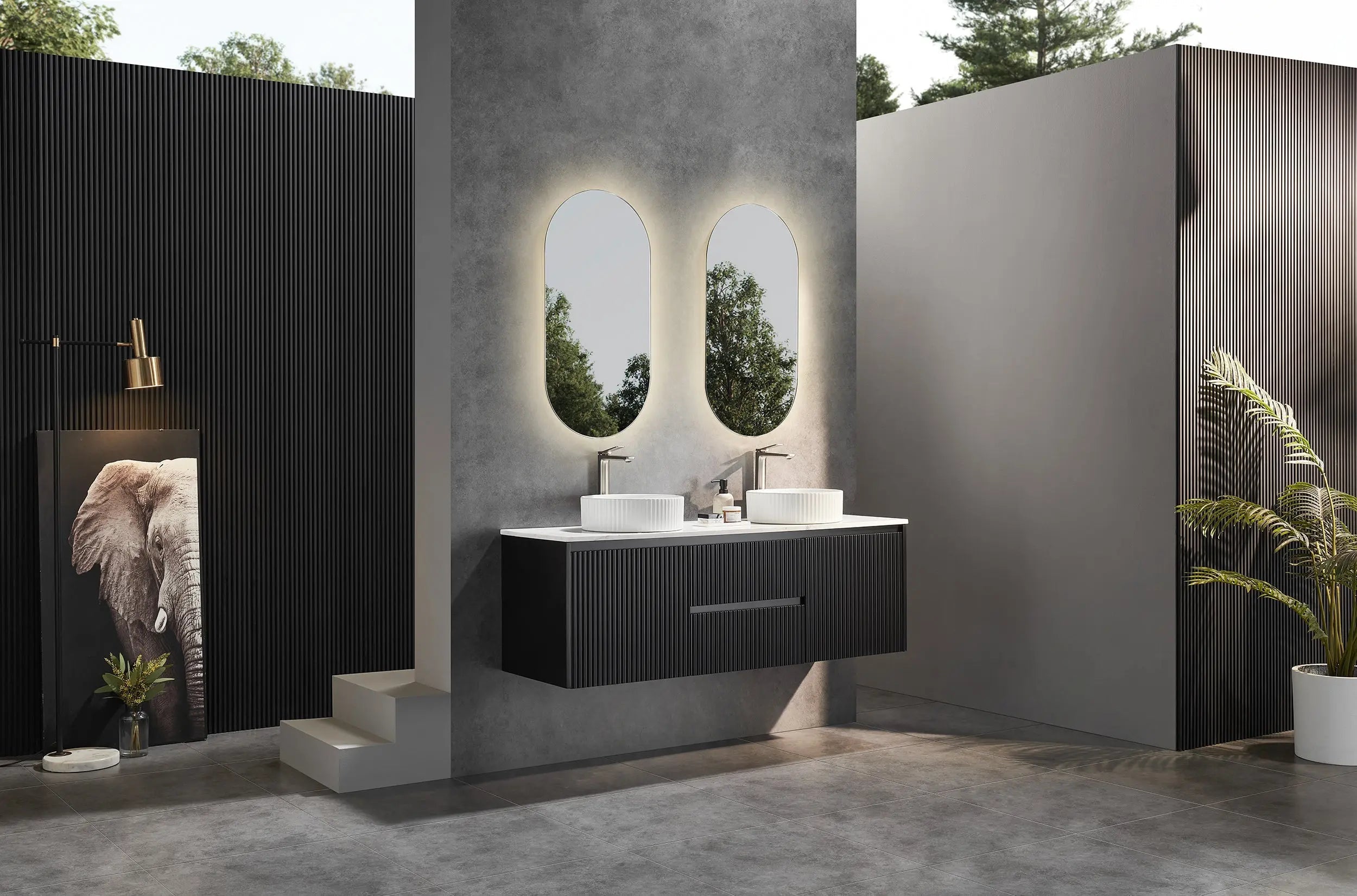 Brindabella Wall Hung Vanity (Middle Drawers) 1500mm (Single/Double Bowl) (Matte Black) Poseidon