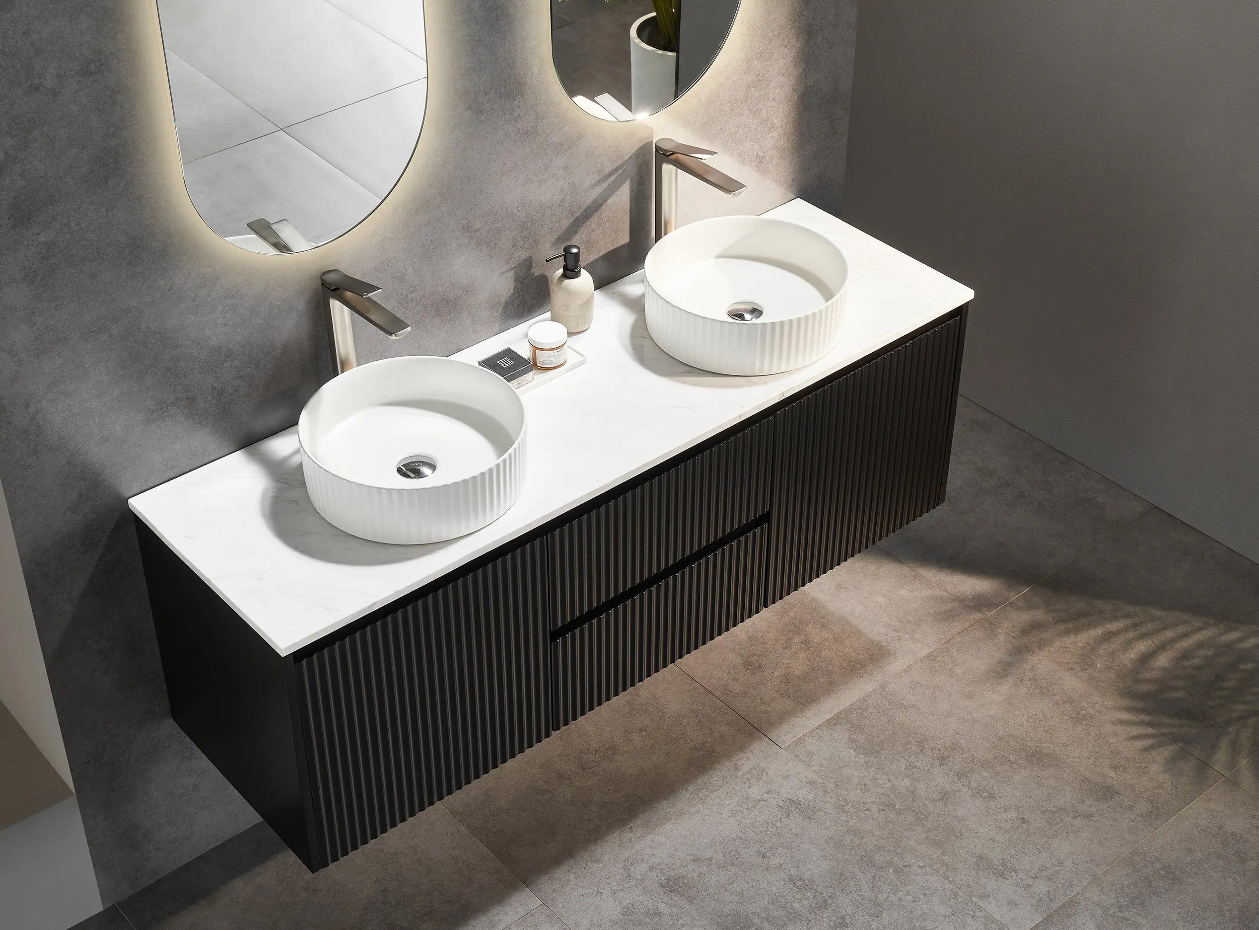 Brindabella Wall Hung Vanity (Middle Drawers) 1500mm (Single/Double Bowl) (Matte Black) Poseidon