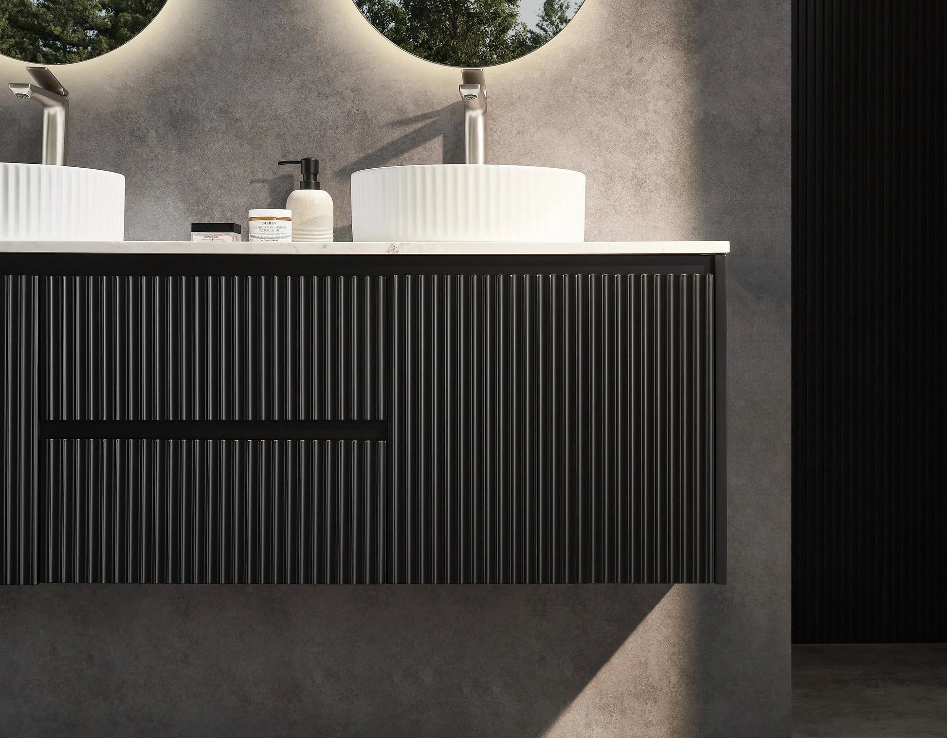 Brindabella Wall Hung Vanity (Middle Drawers) 1500mm (Single/Double Bowl) (Matte Black) Poseidon