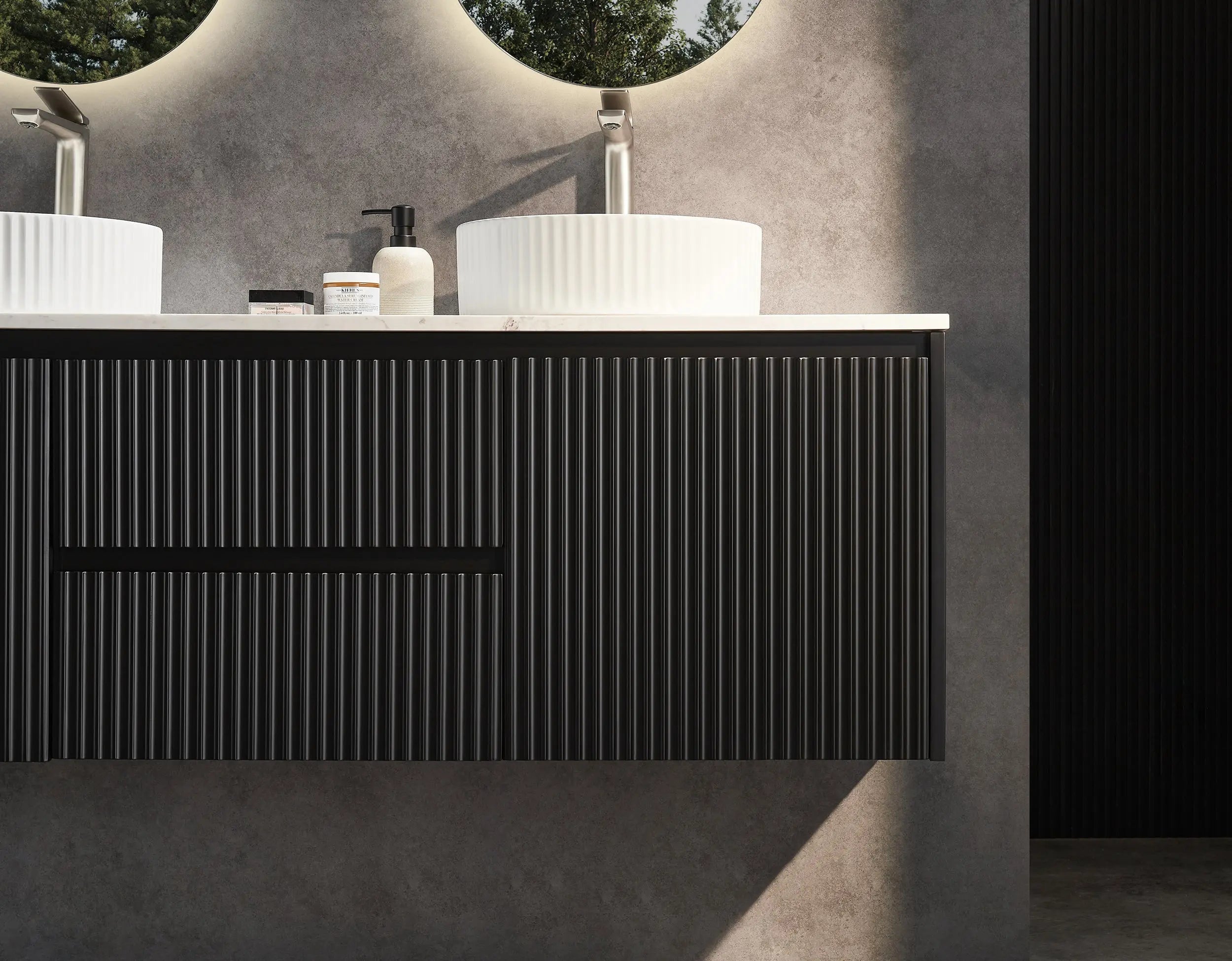 Brindabella Wall Hung Vanity (Middle Drawers) 1500mm (Single/Double Bowl) (Matte Black) Poseidon