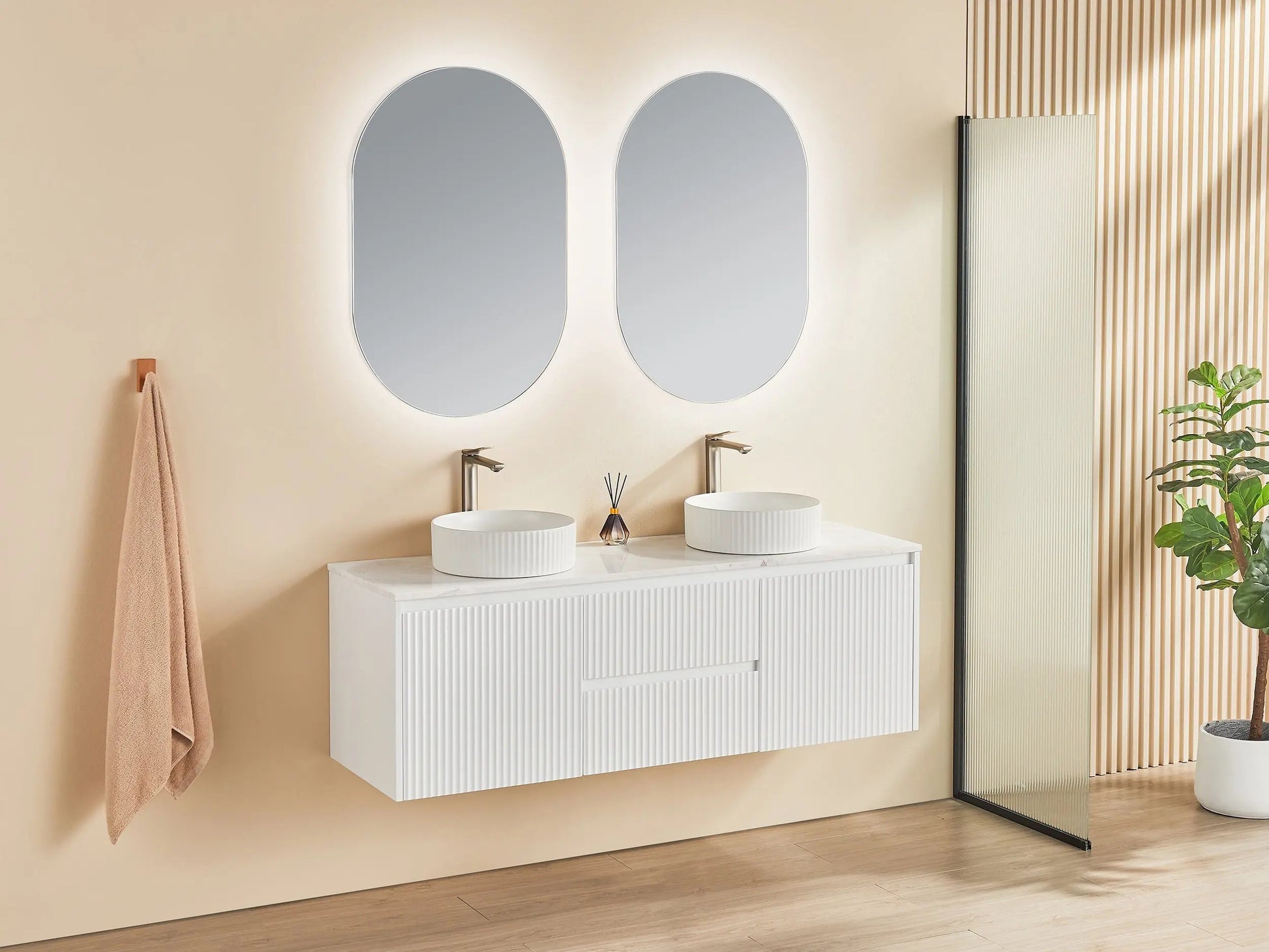 Brindabella Wall Hung PVC Cabinet (Middle Drawer) 1500mm (Single/Double Bowl) (Matte White) Poseidon