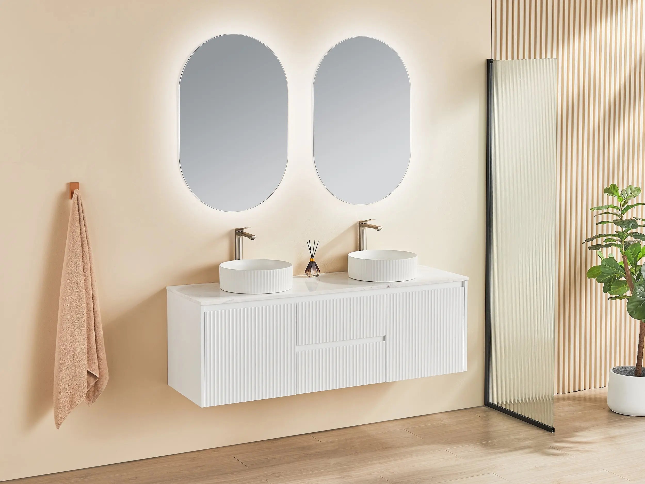 Brindabella Wall Hung PVC Cabinet (Middle Drawer) 1500mm (Single/Double Bowl) (Matte White) Poseidon